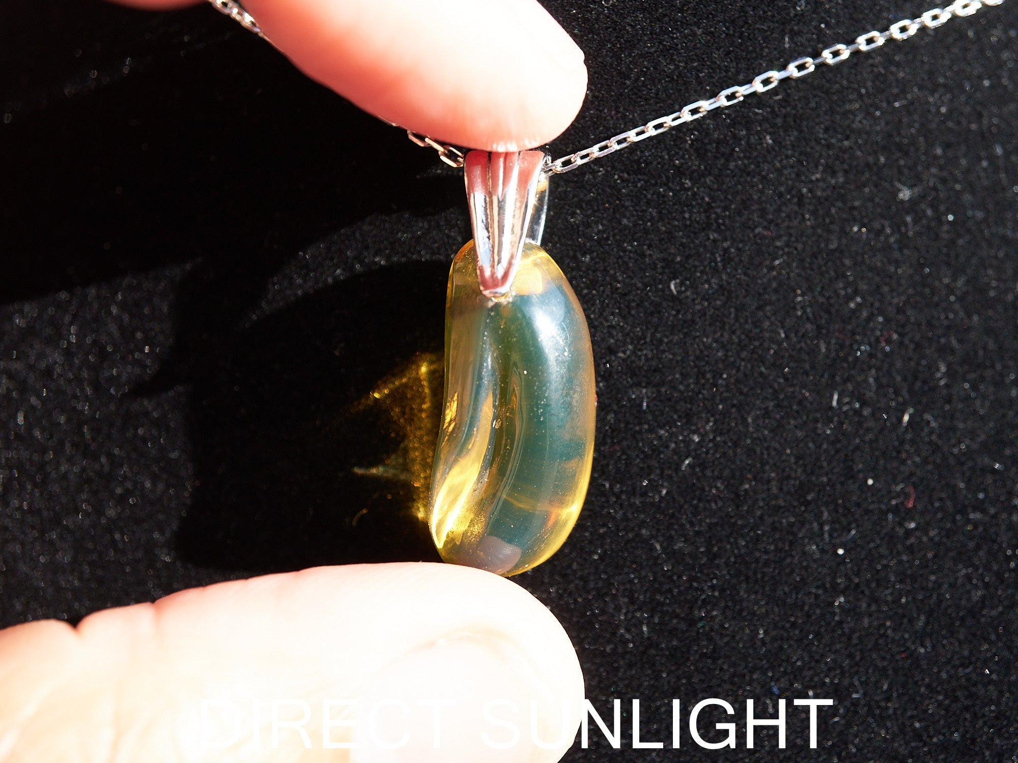 Blue Green Amber Dominican Pendant teardrop shape - Larimar Creations