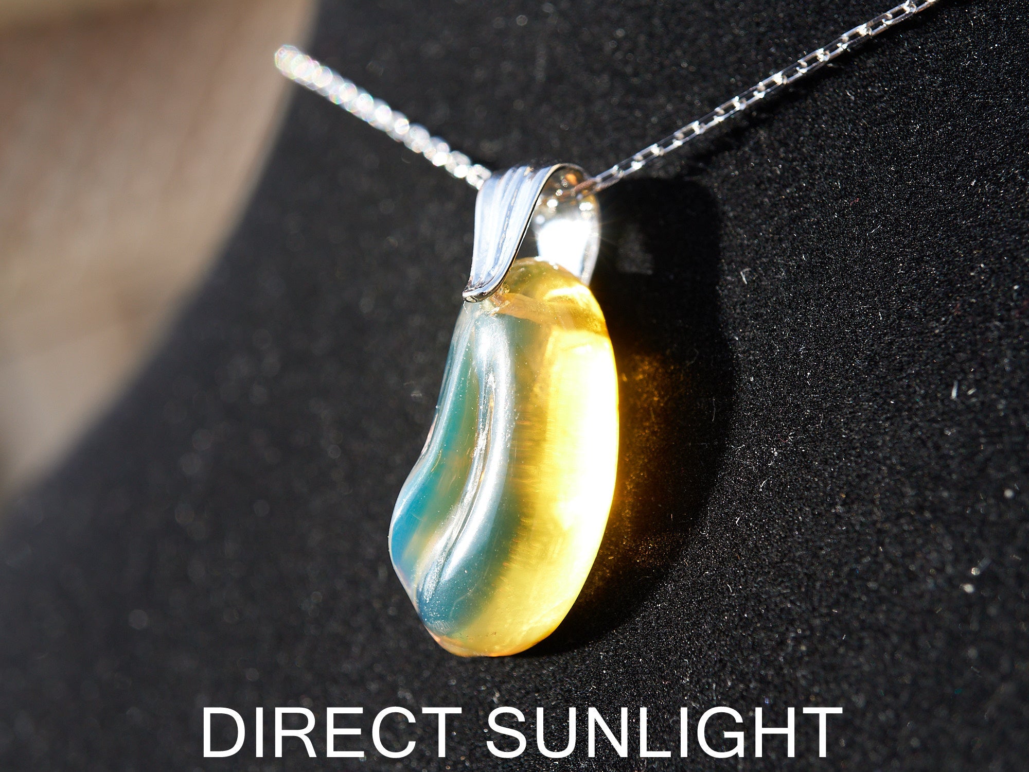 Blue Green Amber Dominican Pendant teardrop shape - Larimar Creations