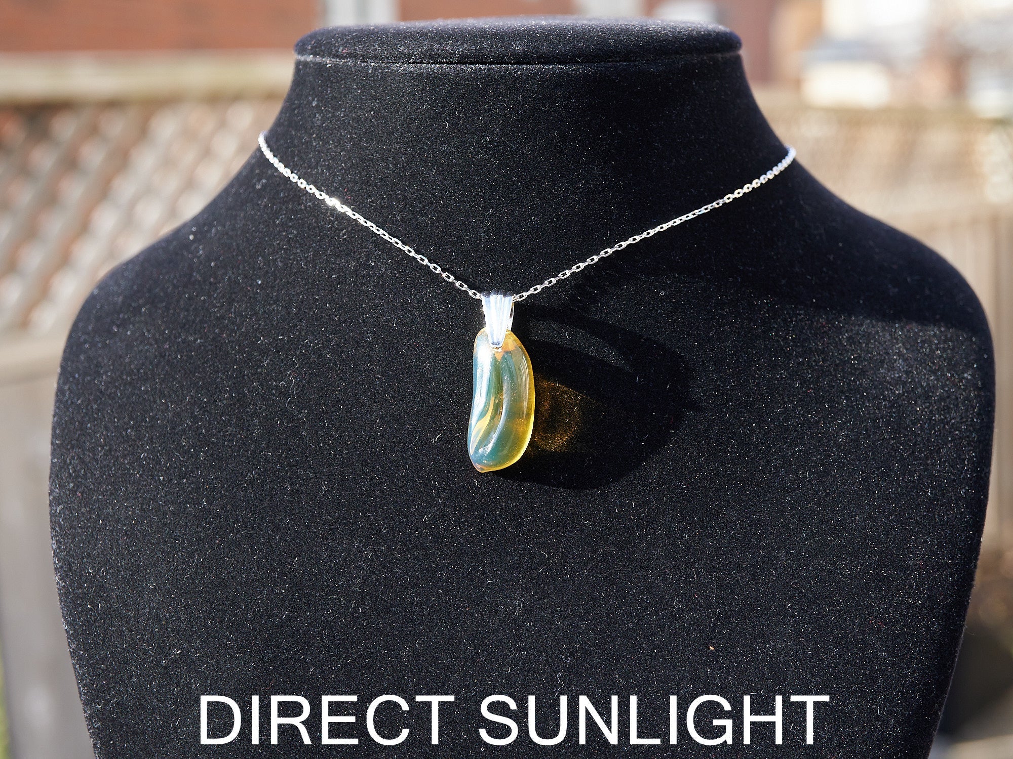 Blue Green Amber Dominican Pendant teardrop shape - Larimar Creations