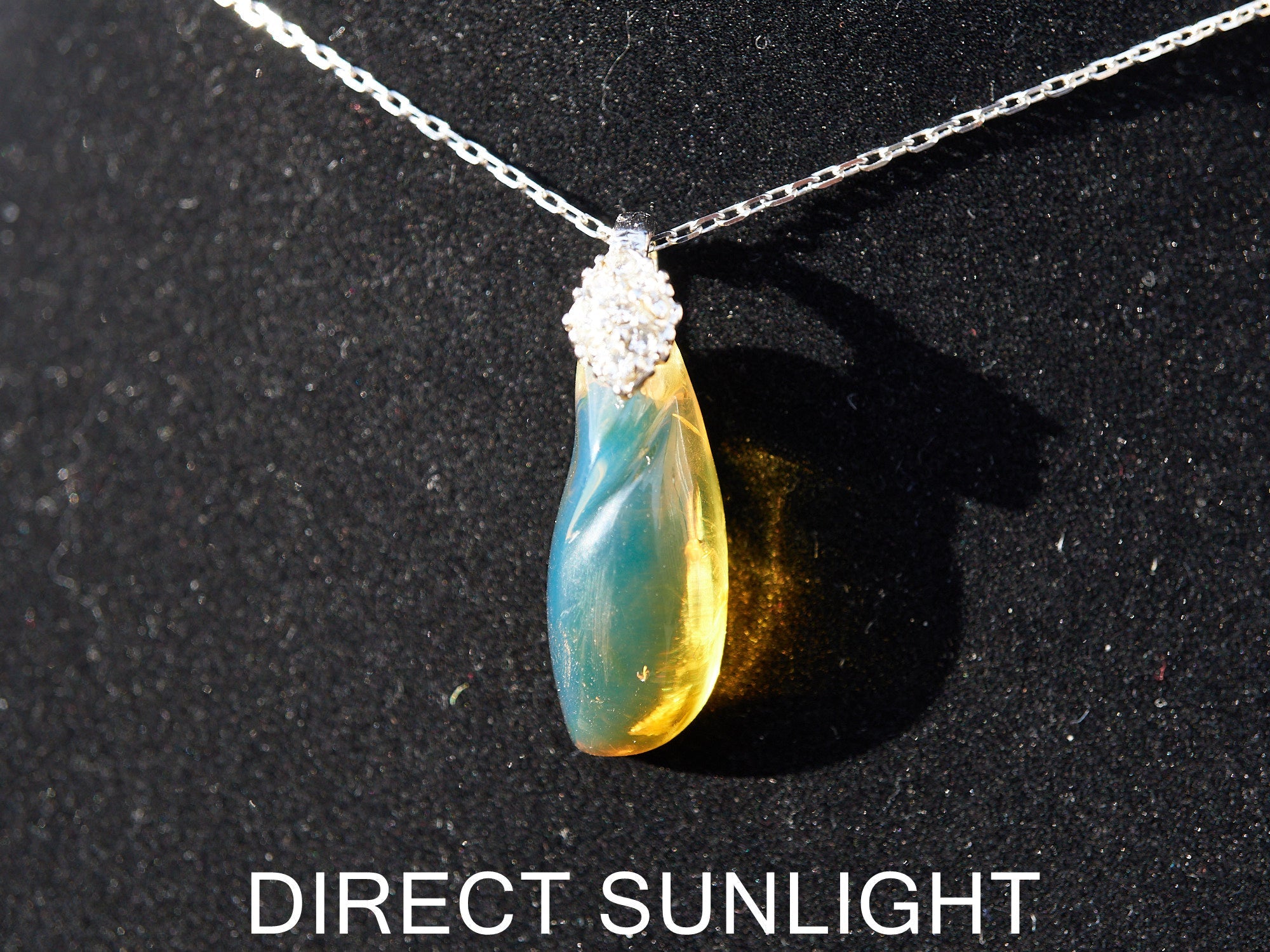 Blue Green Amber Dominican Pendant teardrop shape - Larimar Creations