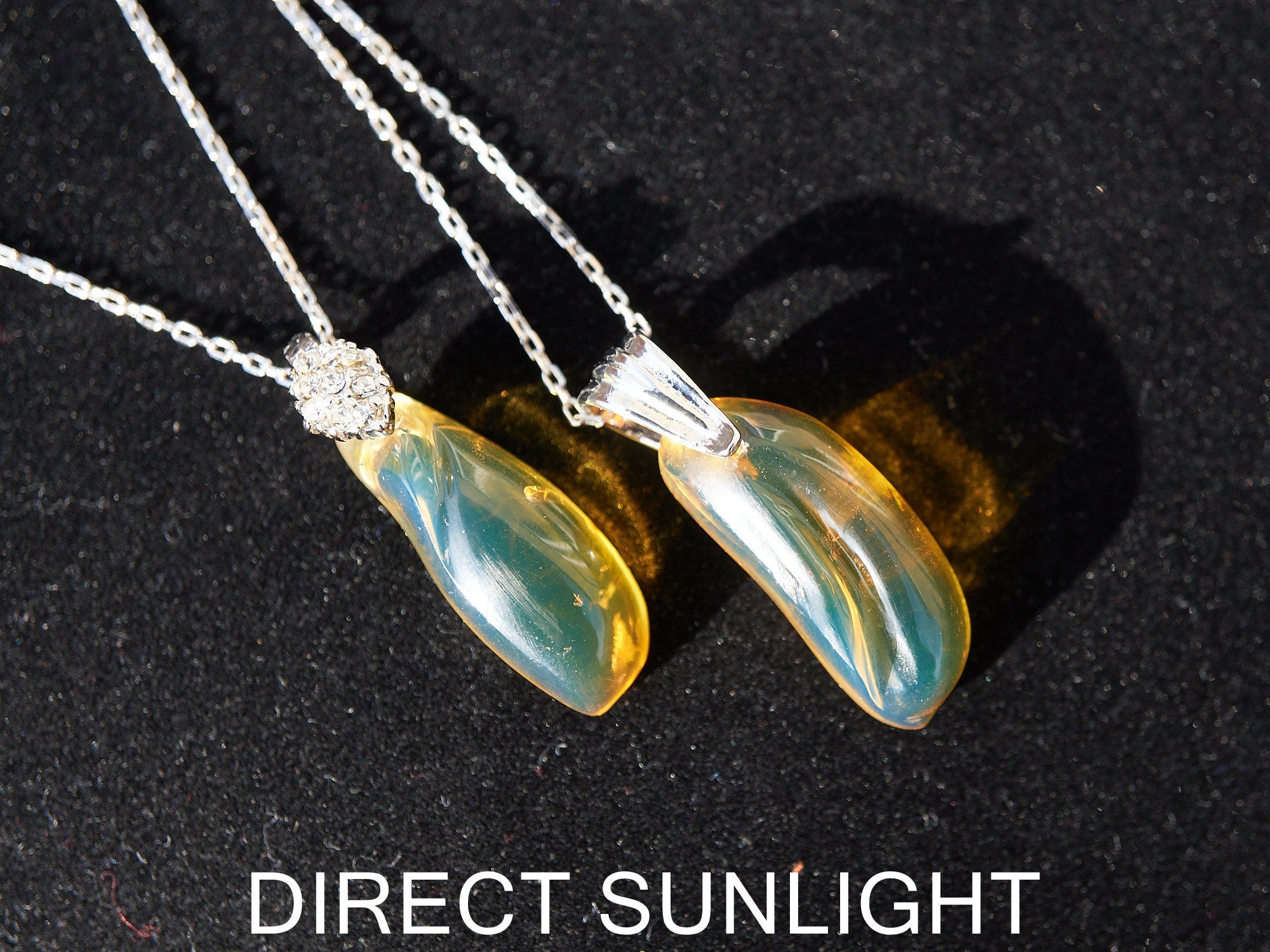 Blue Green Amber Dominican Pendant teardrop shape - Larimar Creations