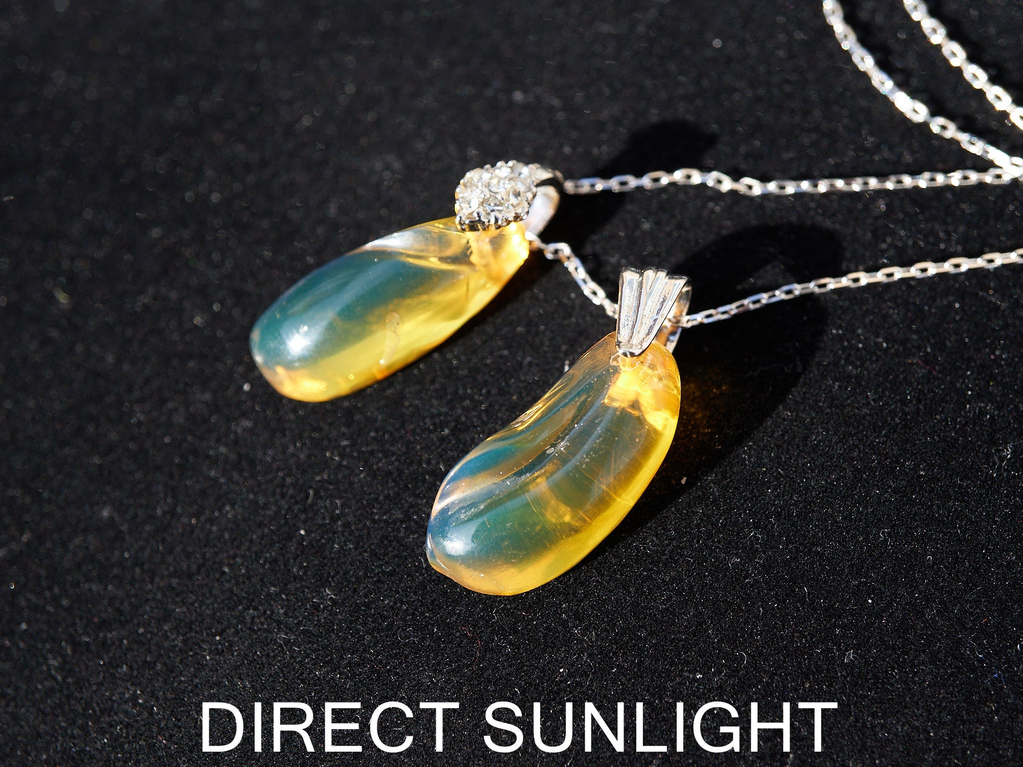 Blue Green Amber Dominican Pendant teardrop shape - Larimar Creations