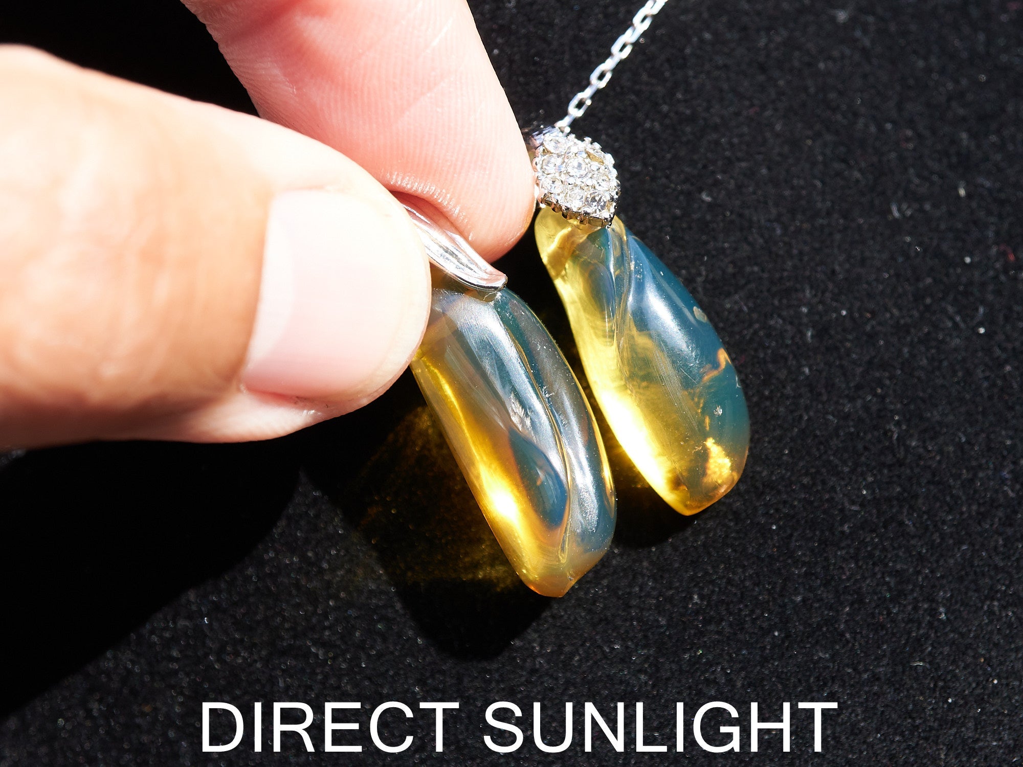 Blue Green Amber Dominican Pendant teardrop shape - Larimar Creations