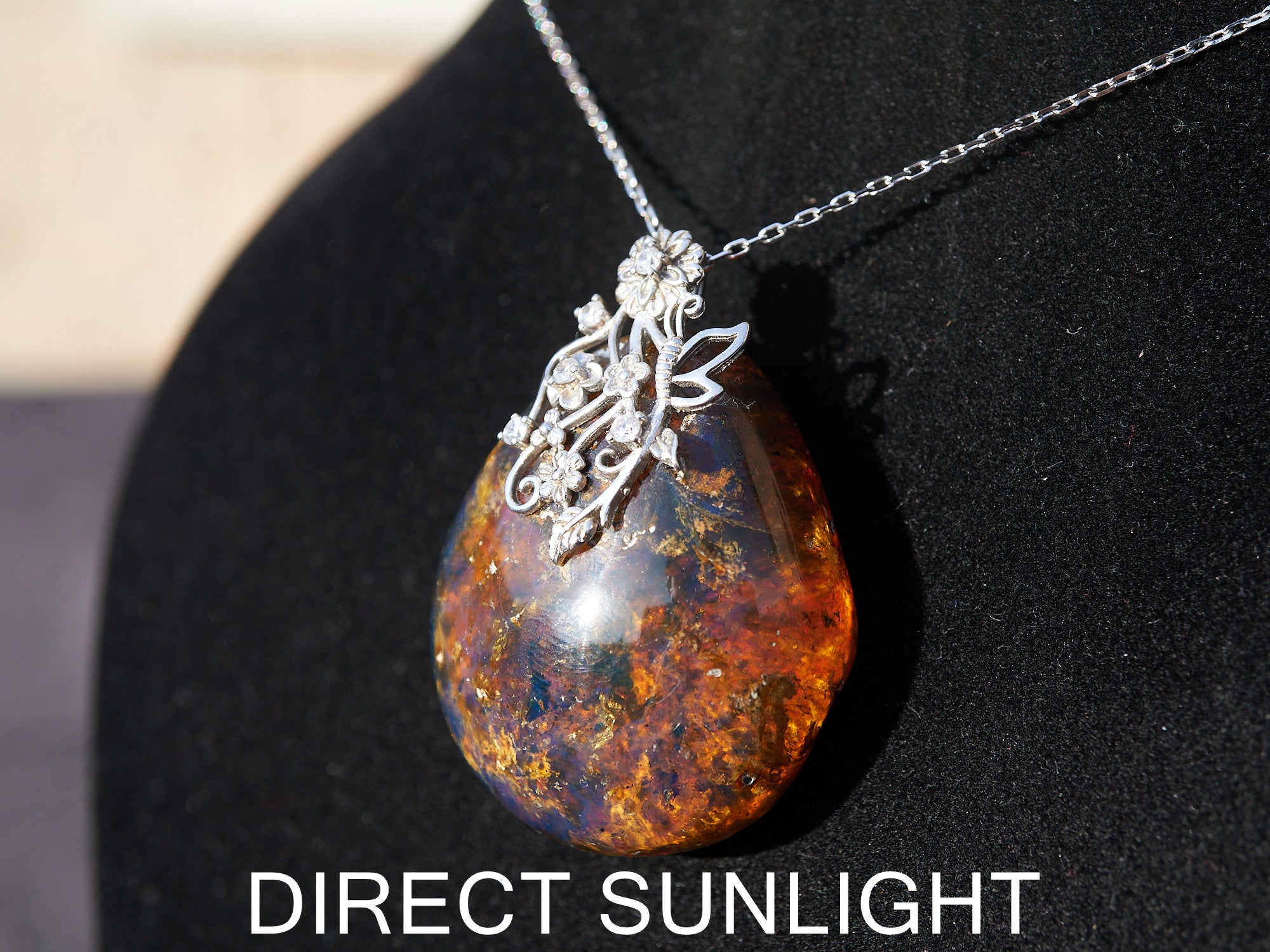 Blue Amber Pendant on 925 Sterling Silver