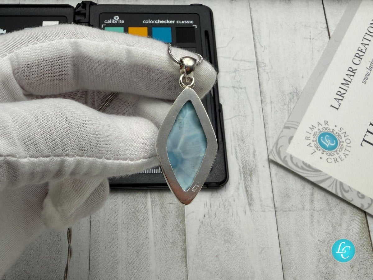 Diamond shape Larimar Pendant Sterling Silver - Larimar Creations