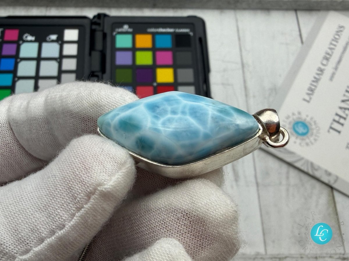Diamond shape Larimar Pendant Sterling Silver - Larimar Creations