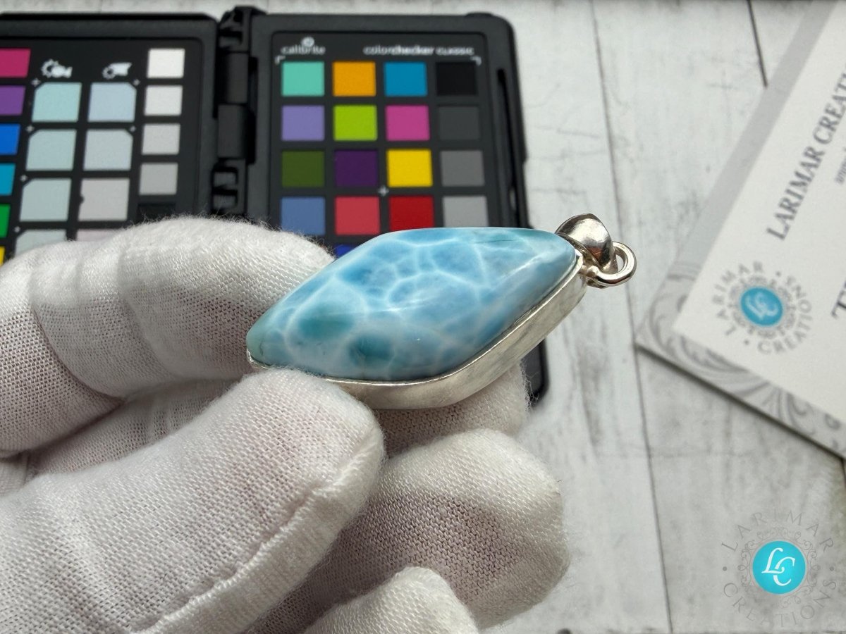 Diamond shape Larimar Pendant Sterling Silver - Larimar Creations