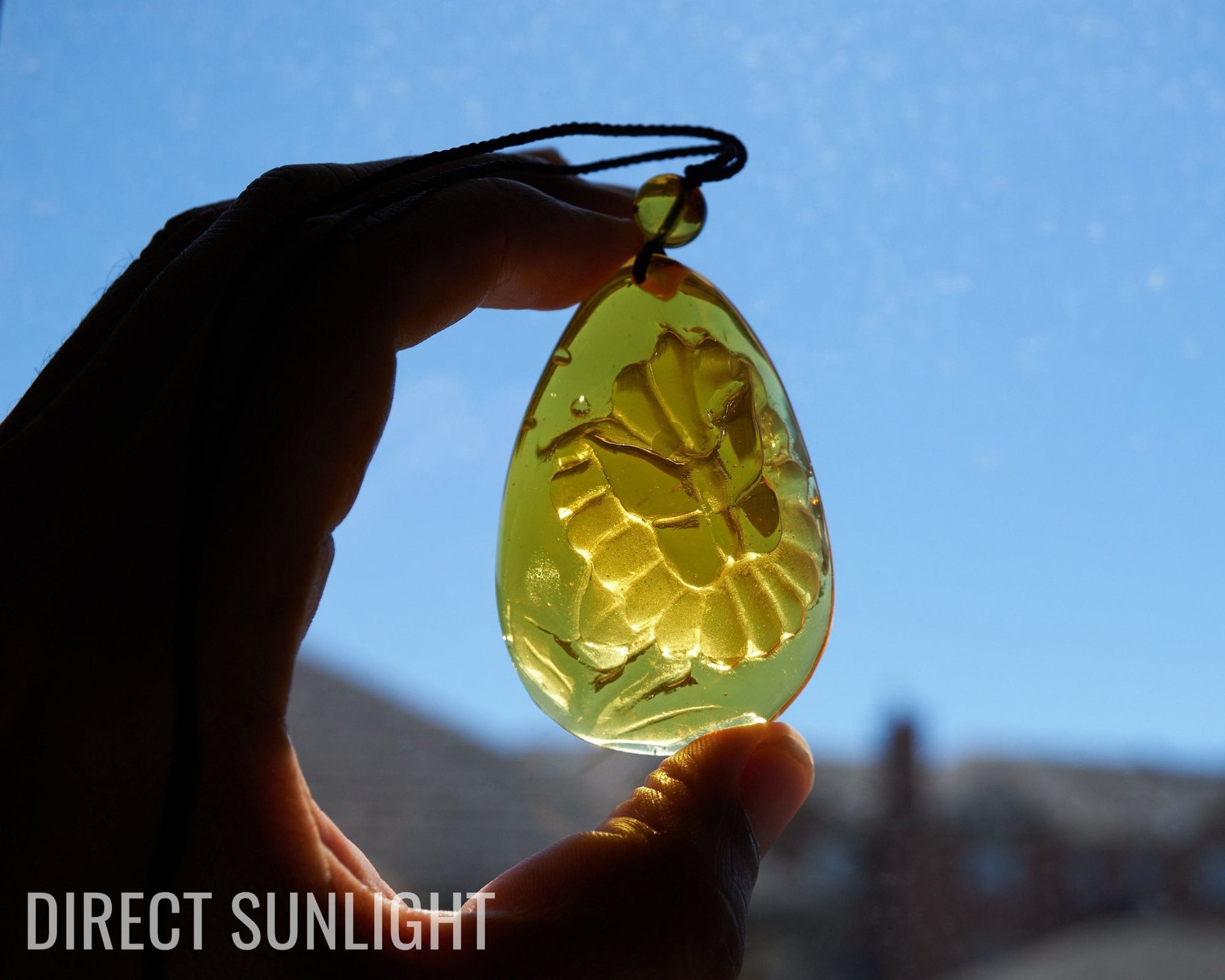 Dominican Amber Green Carving butterfly necklace - Larimar Creations