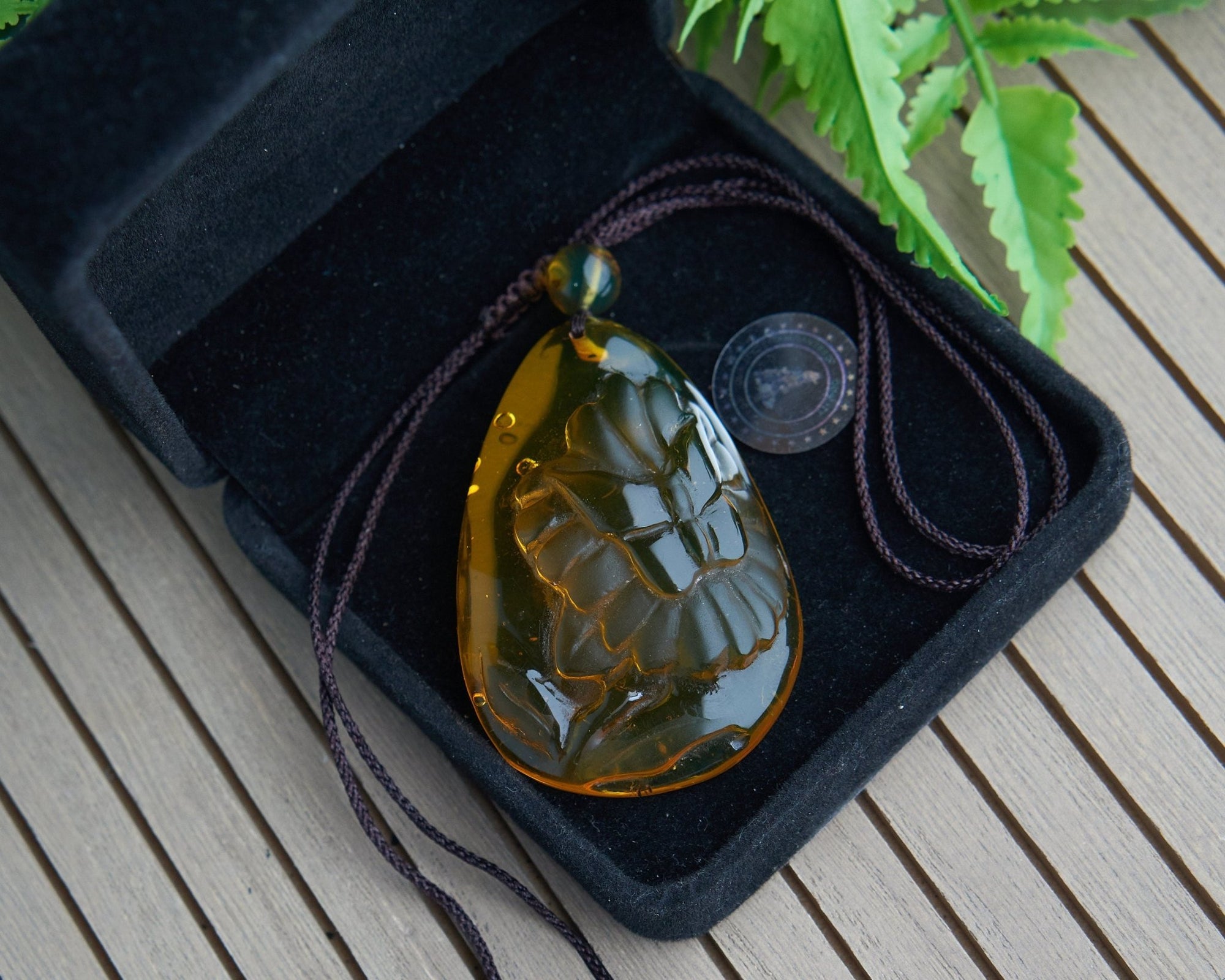 Dominican Amber Green Carving butterfly necklace - Larimar Creations