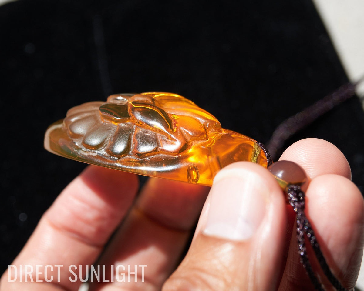 Dominican Amber Green Carving butterfly necklace - Larimar Creations