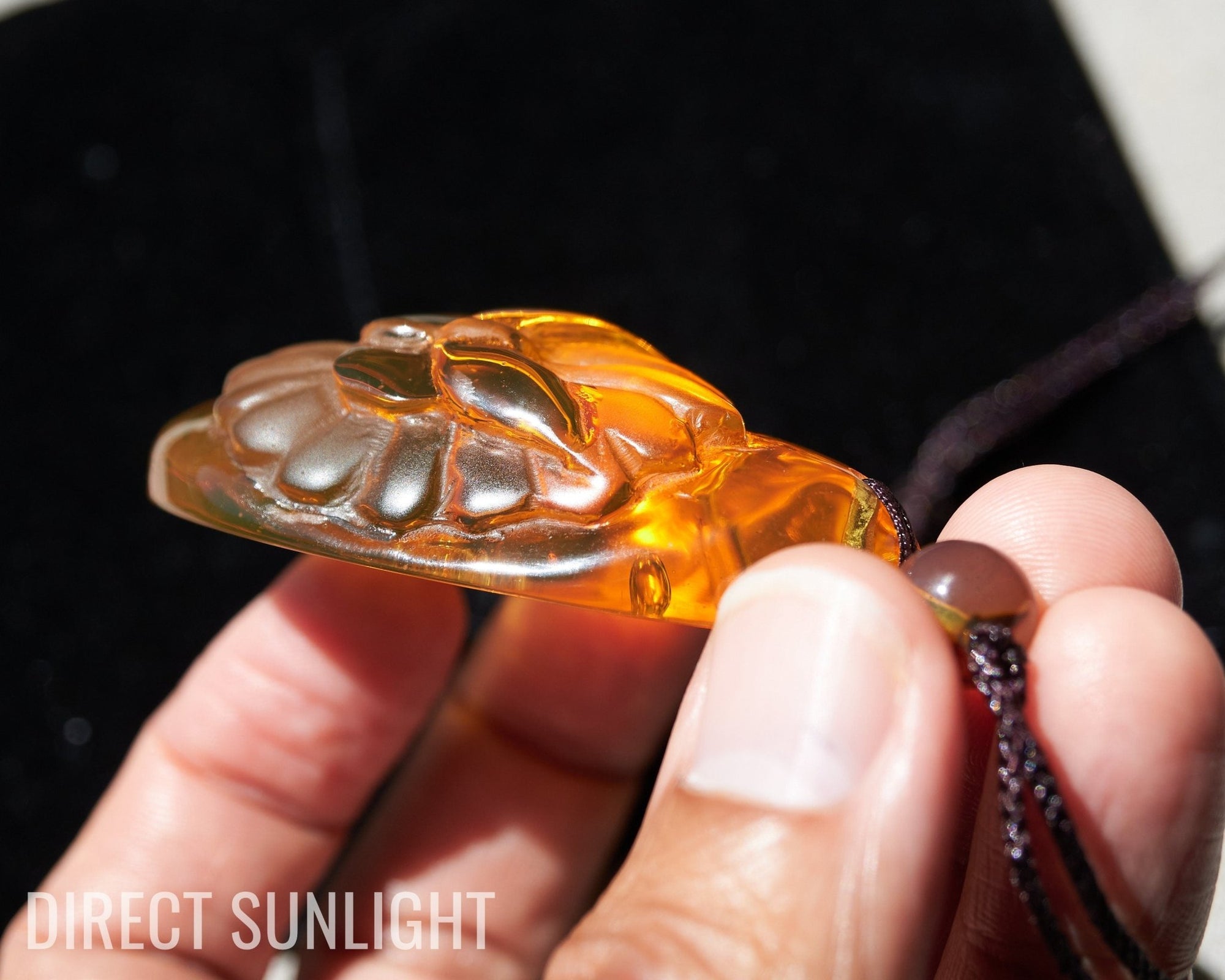 Dominican Amber Green Carving butterfly necklace - Larimar Creations