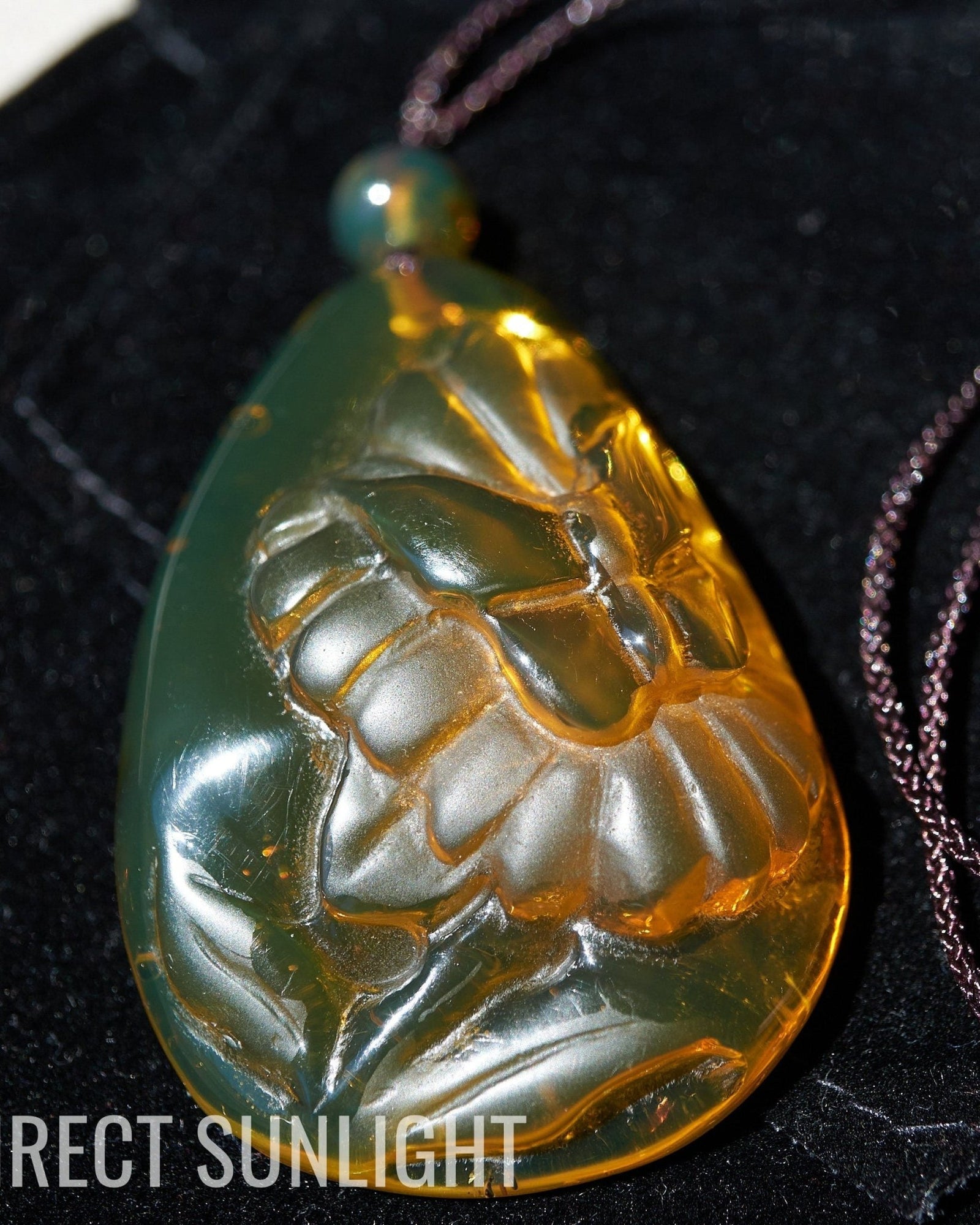 Dominican Amber Green Carving butterfly necklace - Larimar Creations