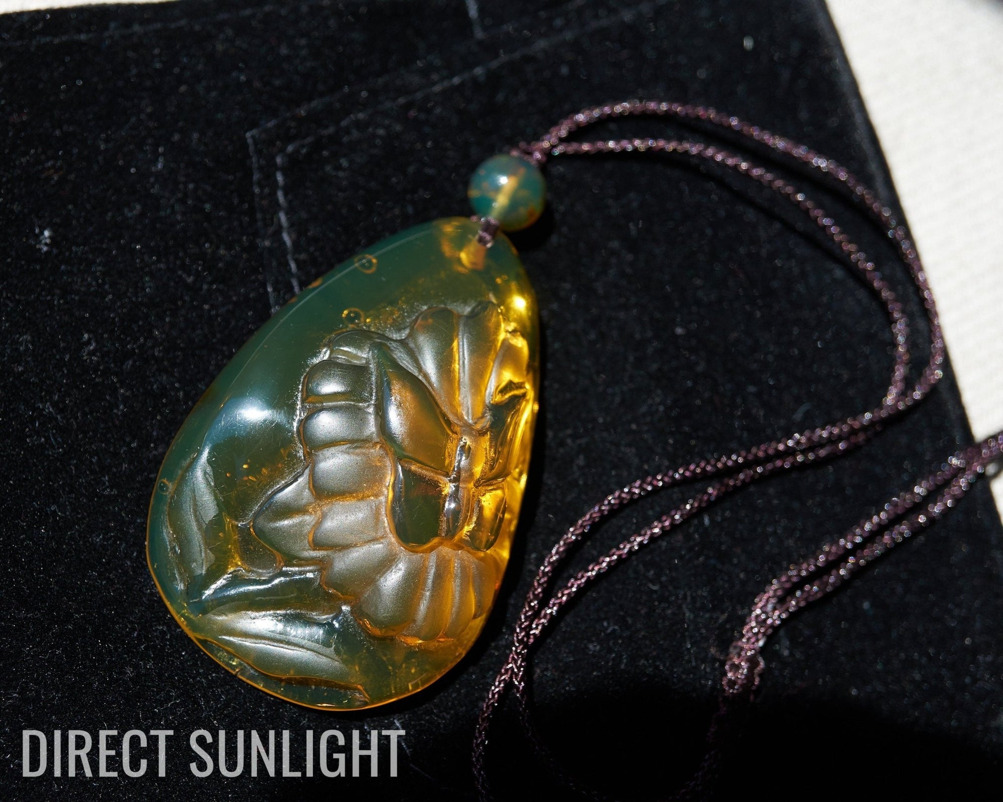 Dominican Amber Green Carving butterfly necklace - Larimar Creations