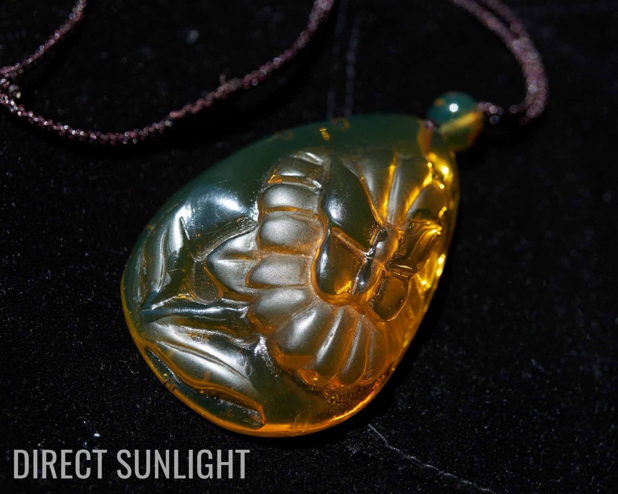 Dominican Amber Green Carving butterfly necklace - Larimar Creations