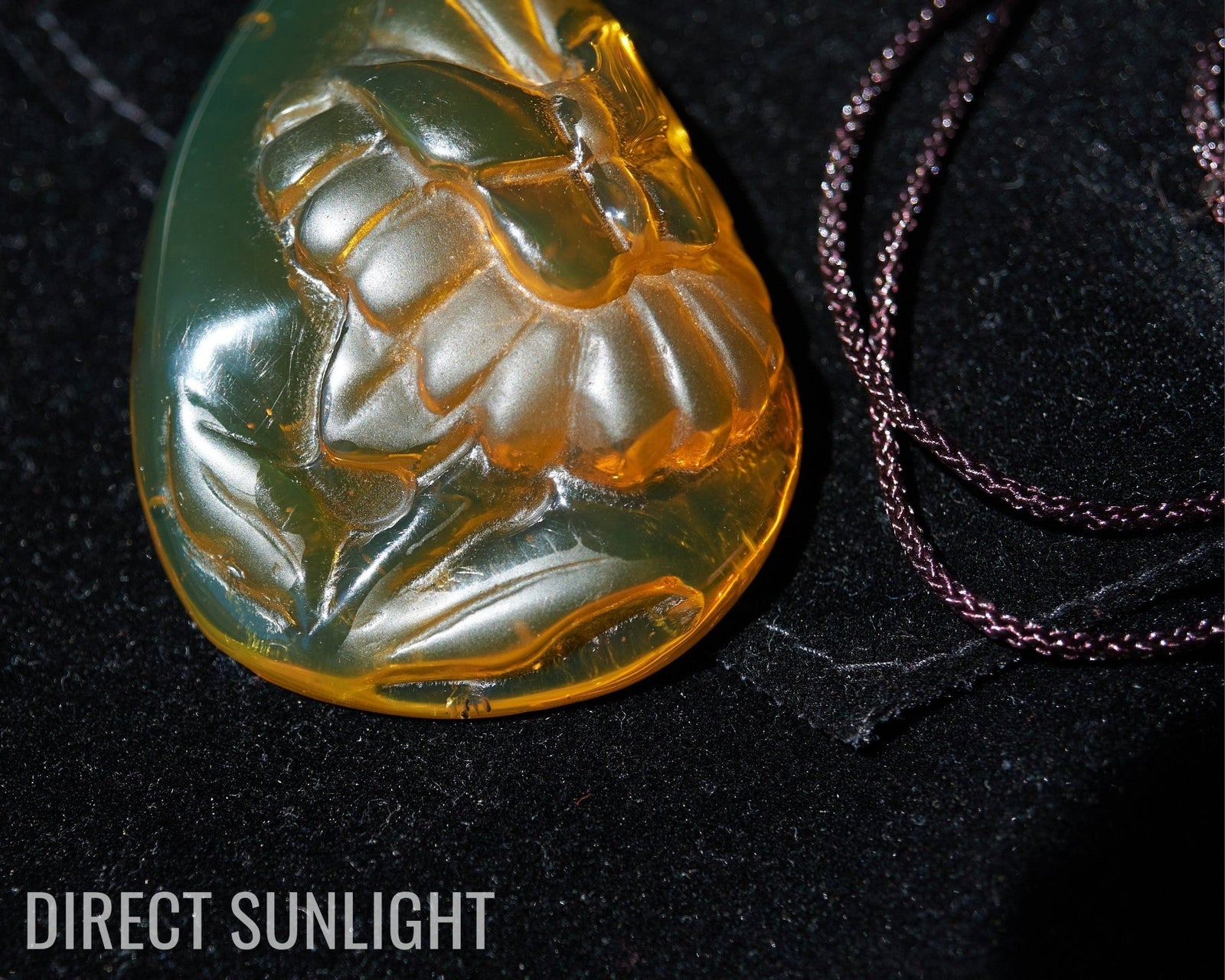 Dominican Amber Green Carving butterfly necklace - Larimar Creations