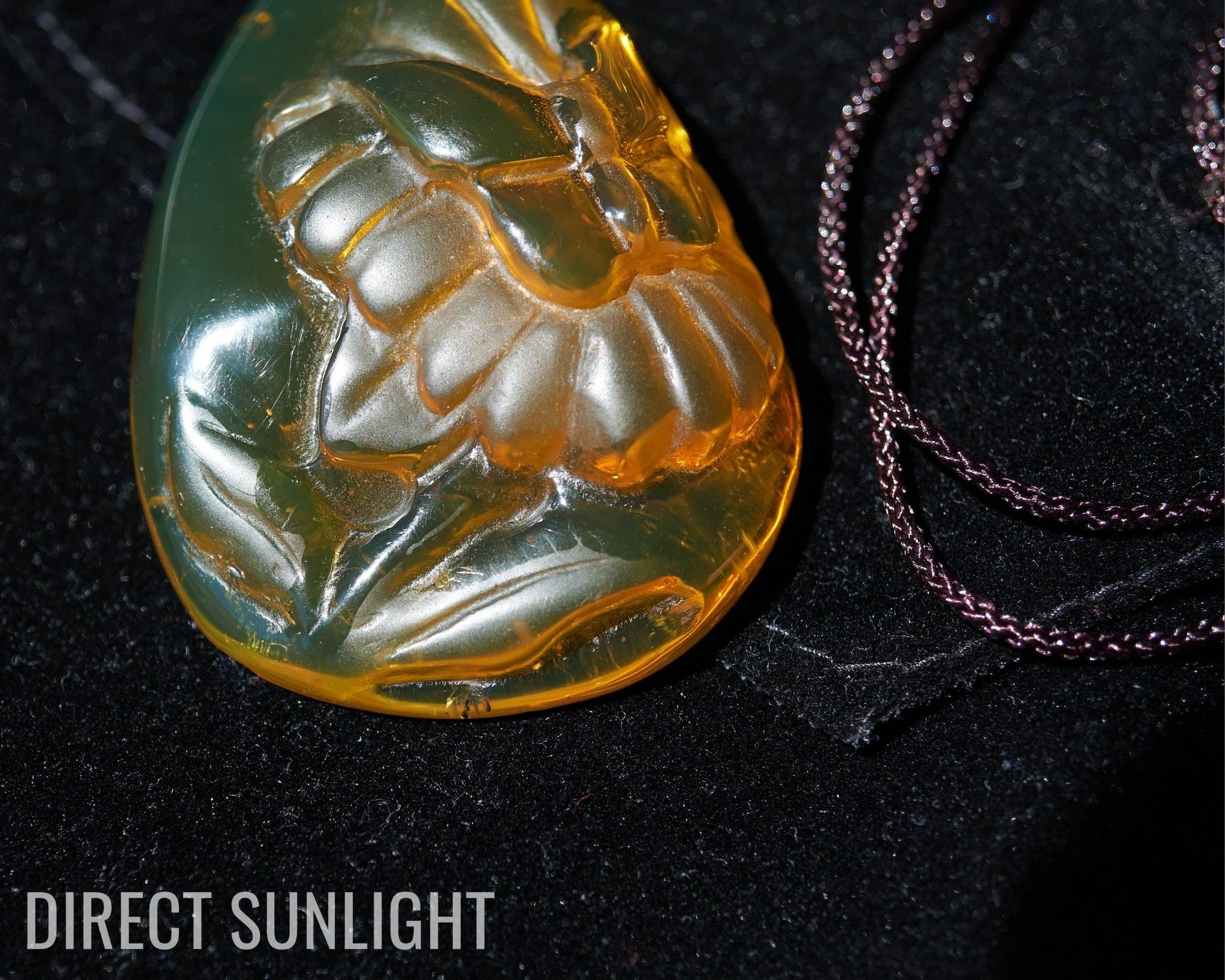 Dominican Amber Green Carving butterfly necklace - Larimar Creations