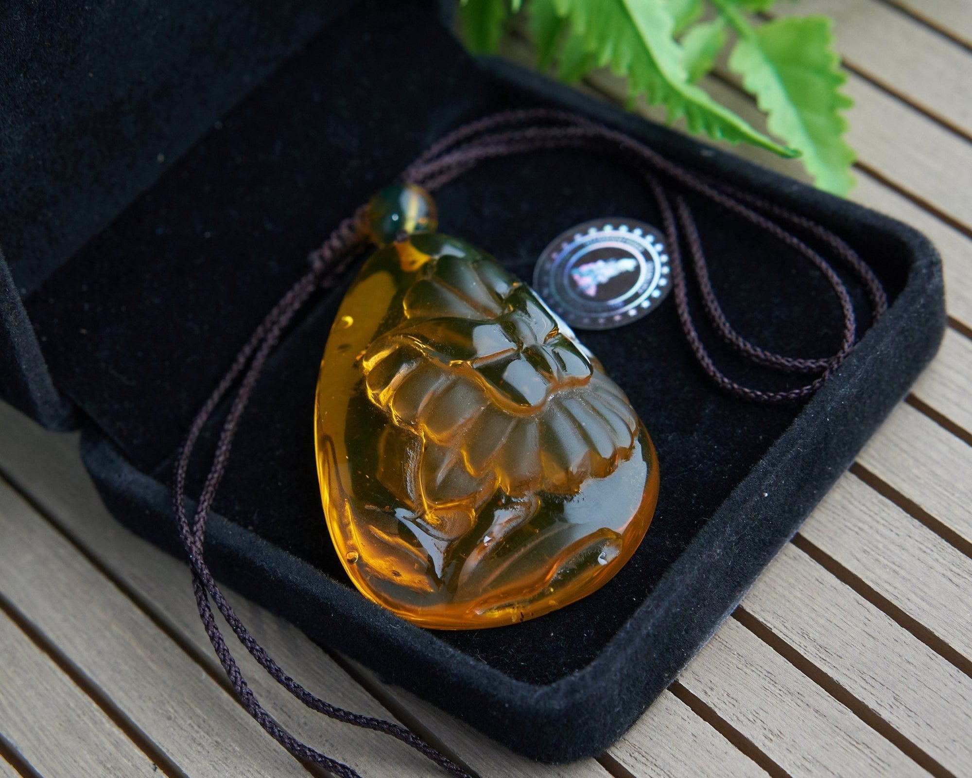 Dominican Amber Green Carving butterfly necklace - Larimar Creations