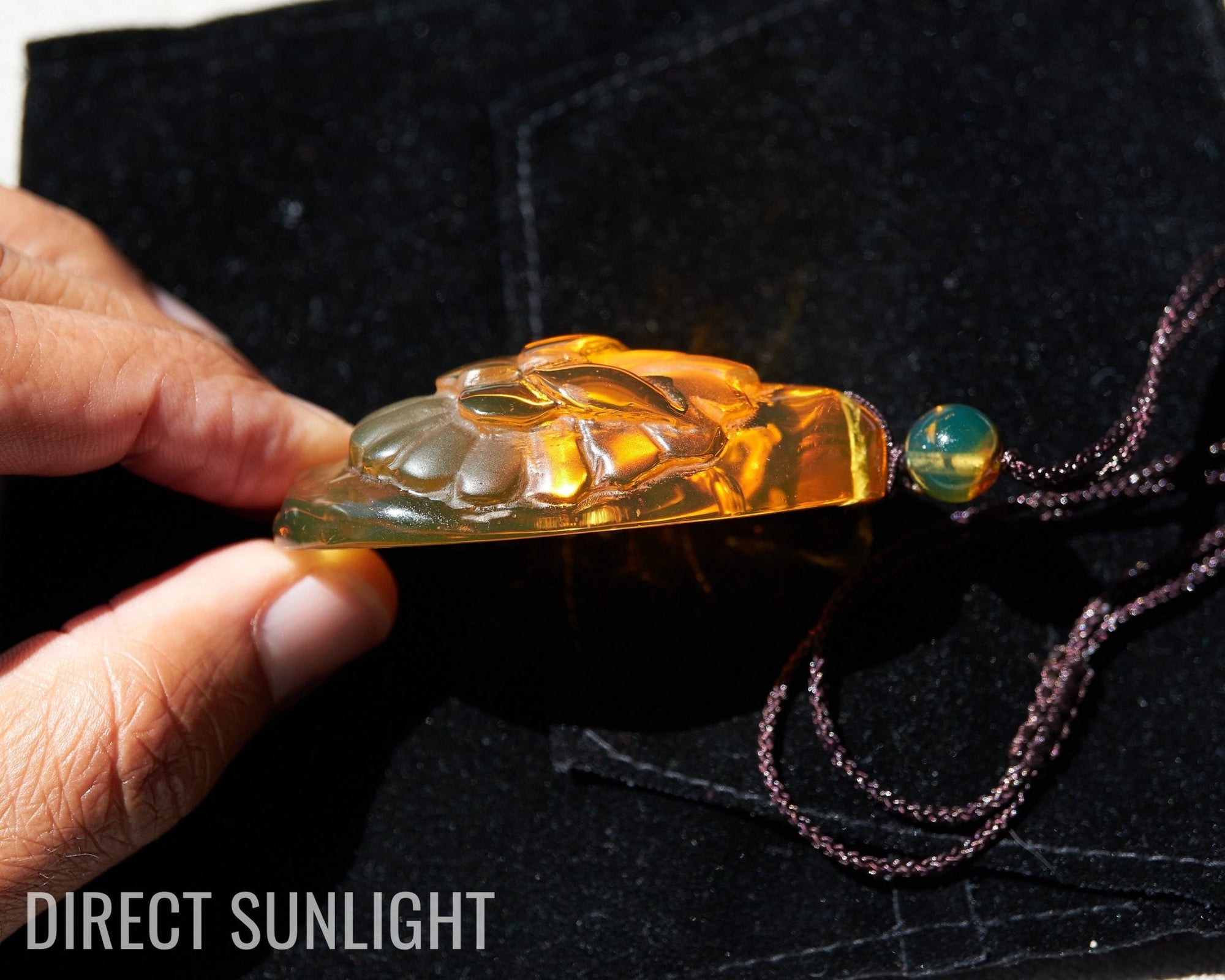 Dominican Amber Green Carving butterfly necklace - Larimar Creations