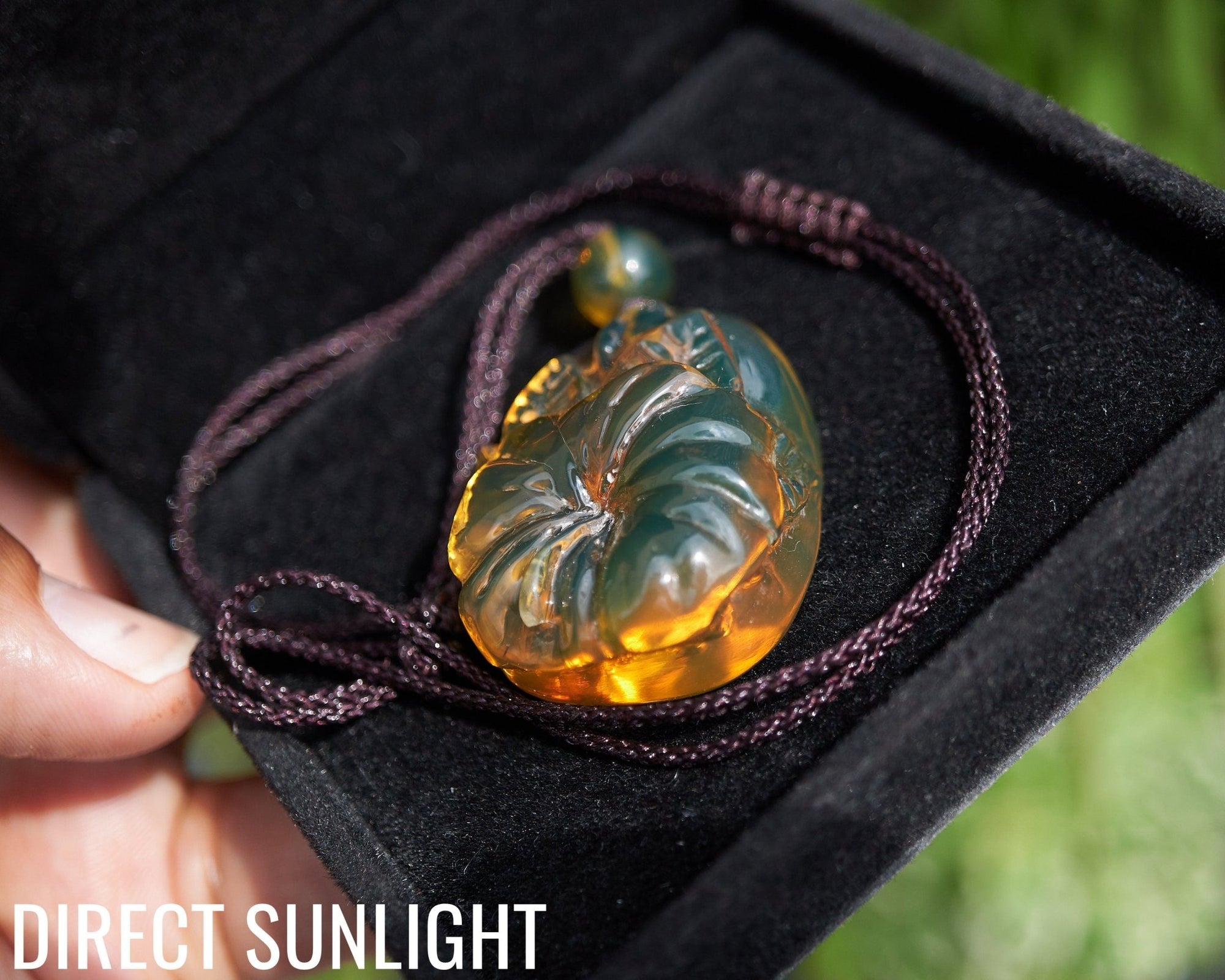 Dominican Amber Green Flower Pendant hand carved - Larimar Creations