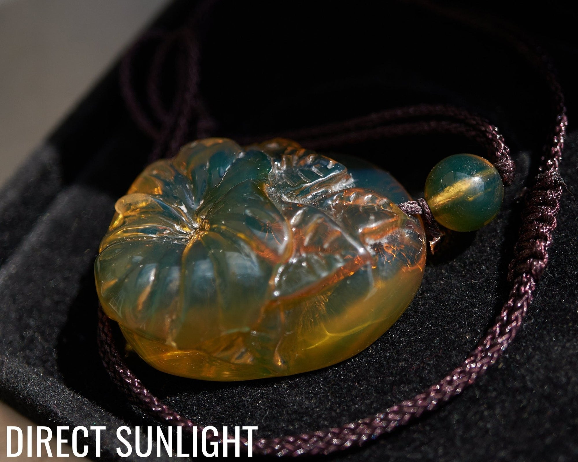 Dominican Amber Green Flower Pendant hand carved - Larimar Creations