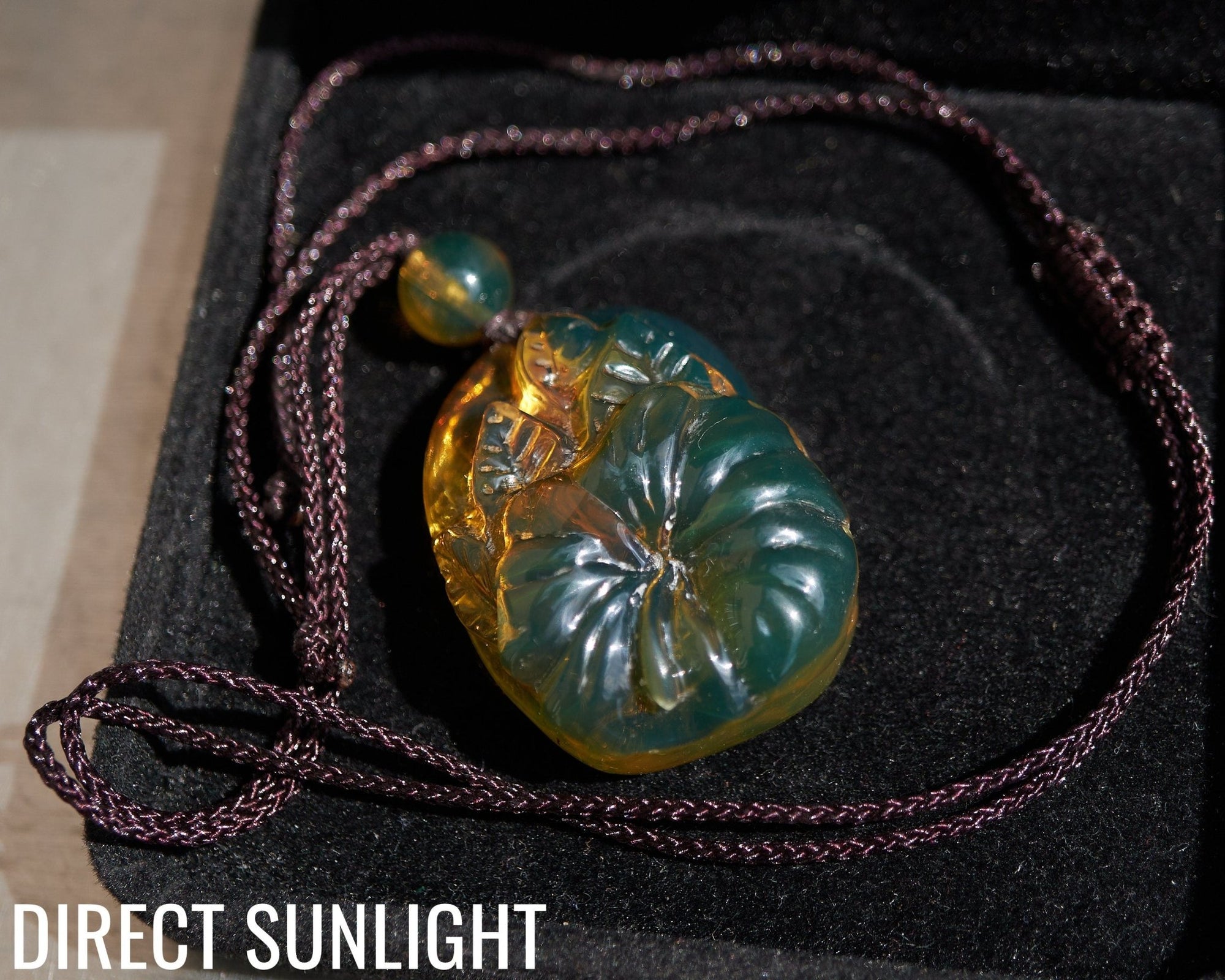 Dominican Amber Green Flower Pendant hand carved - Larimar Creations