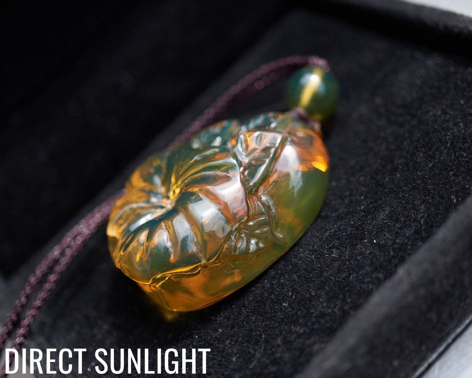 Dominican Amber Green Flower Pendant hand carved - Larimar Creations