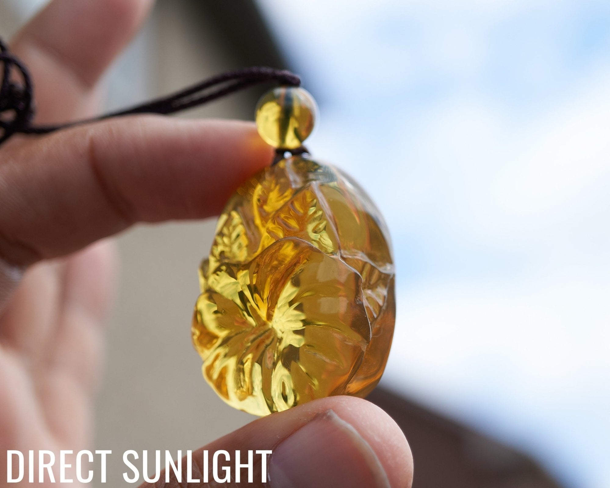 Dominican Amber Green Flower Pendant hand carved - Larimar Creations