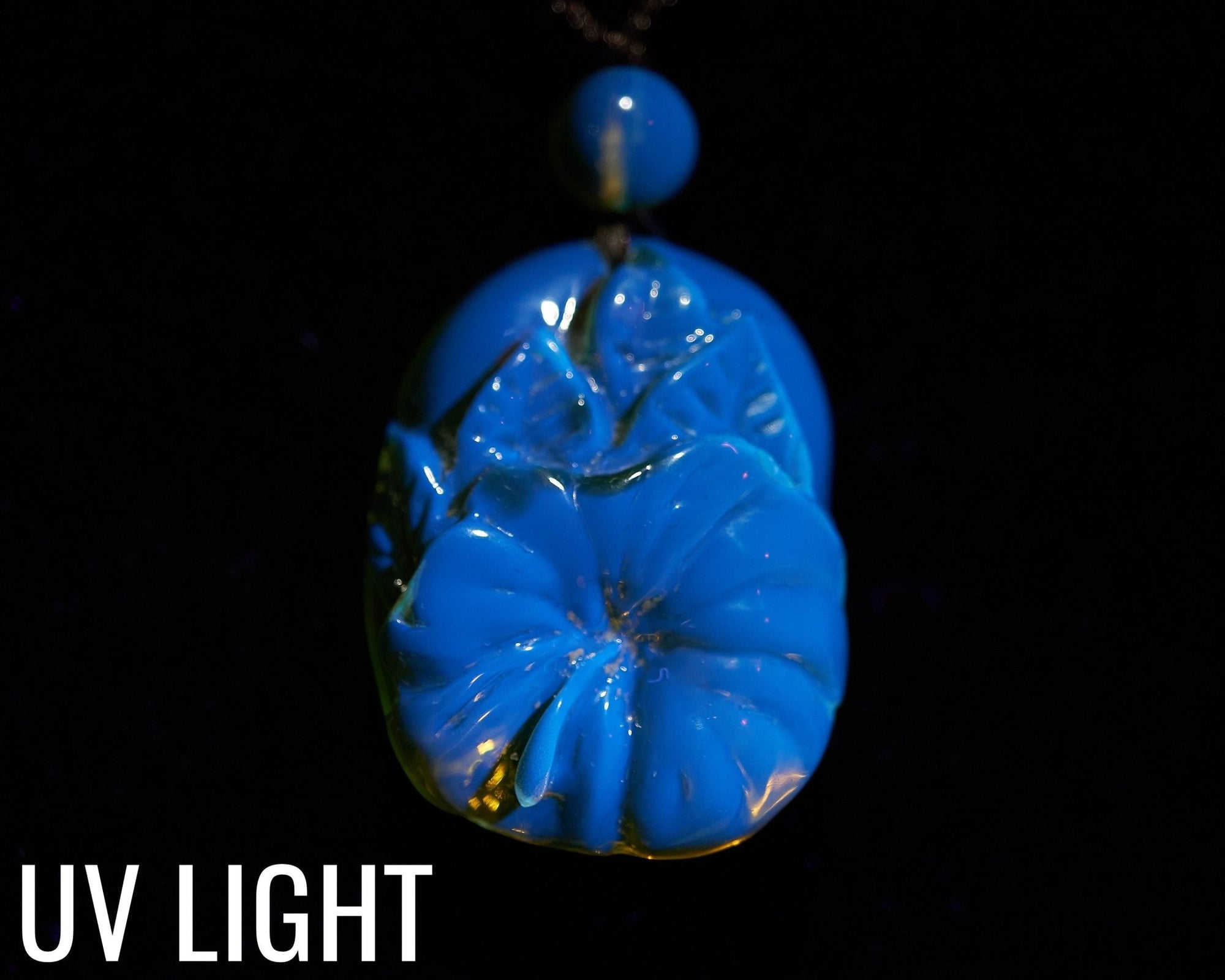 Dominican Amber Green Flower Pendant hand carved - Larimar Creations