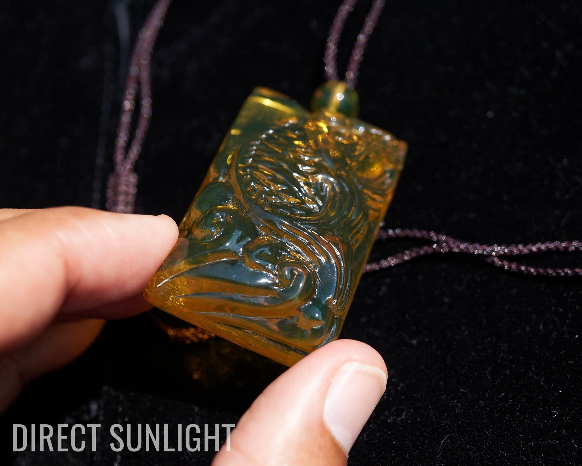 Dominican Amber Green Natural Amber Carving Koi fish Hand - Carved - Larimar Creations