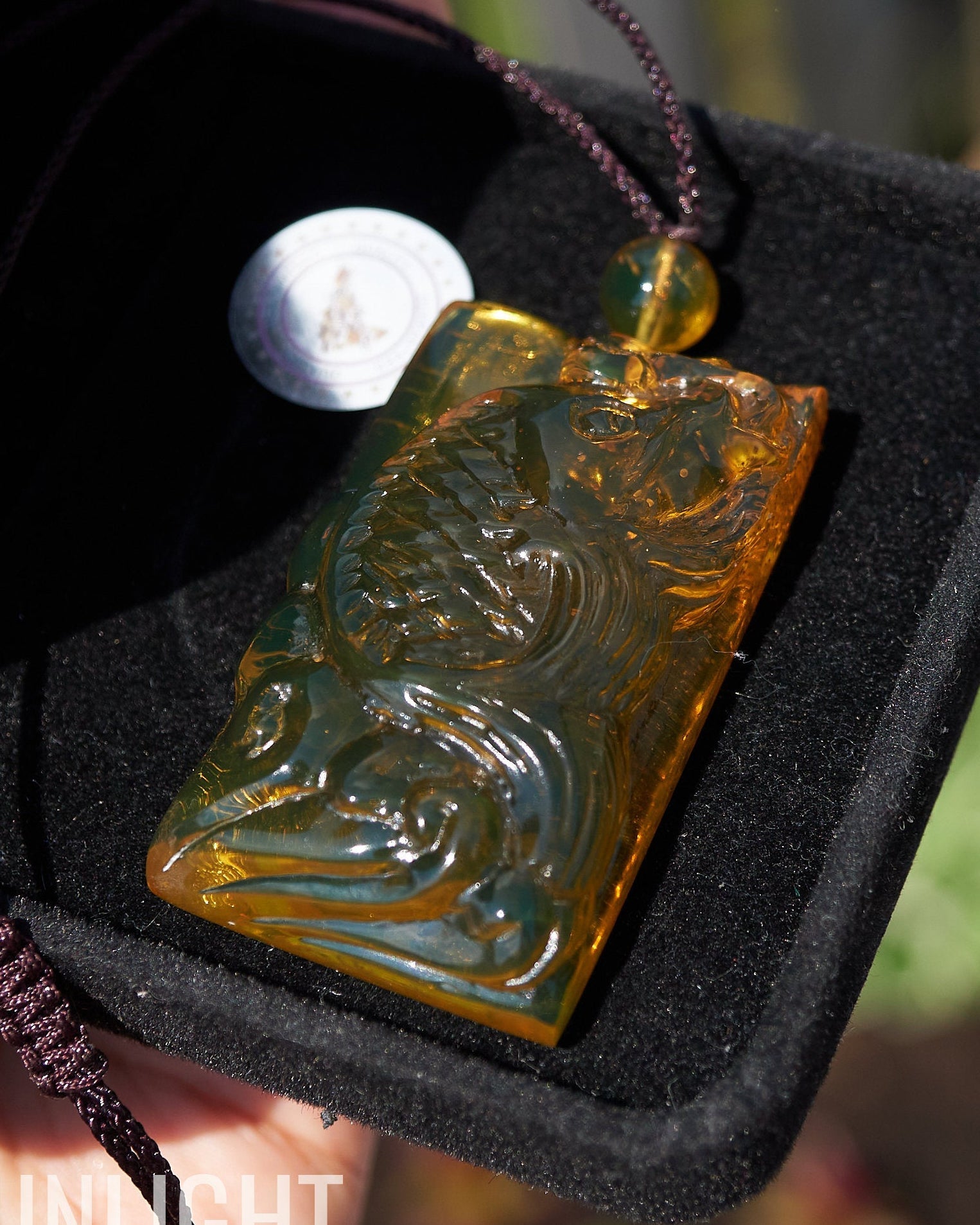 Dominican Amber Green Natural Amber Carving Koi fish Hand - Carved - Larimar Creations