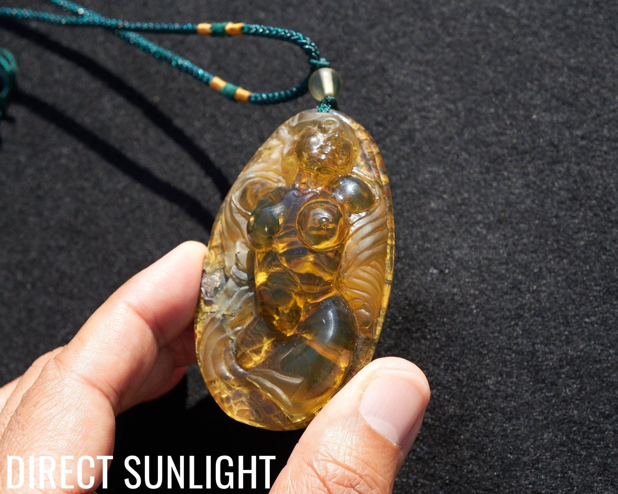 Dominican Amber handcarved mermaid carving Necklace - Larimar Creations