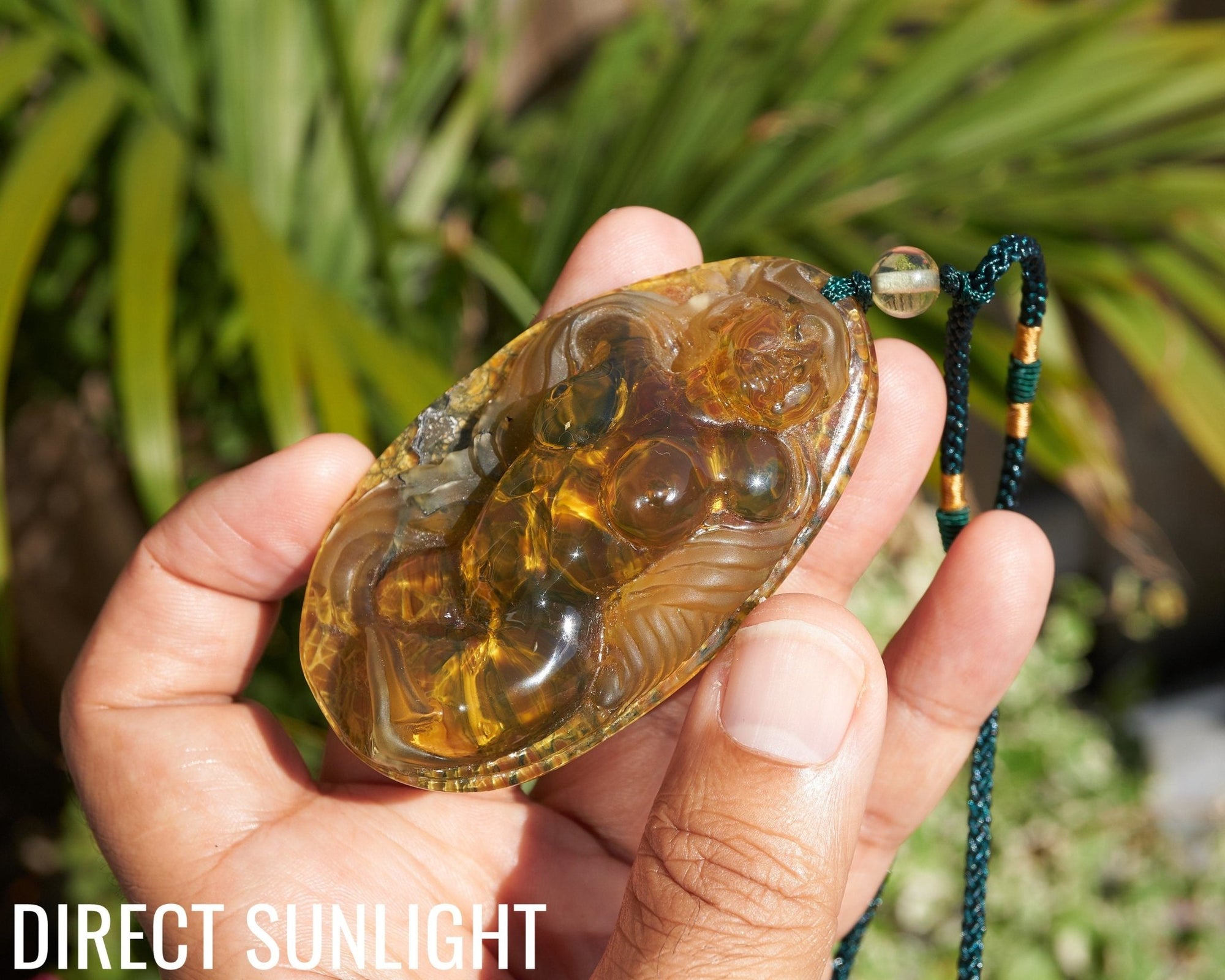 Dominican Amber handcarved mermaid carving Necklace - Larimar Creations
