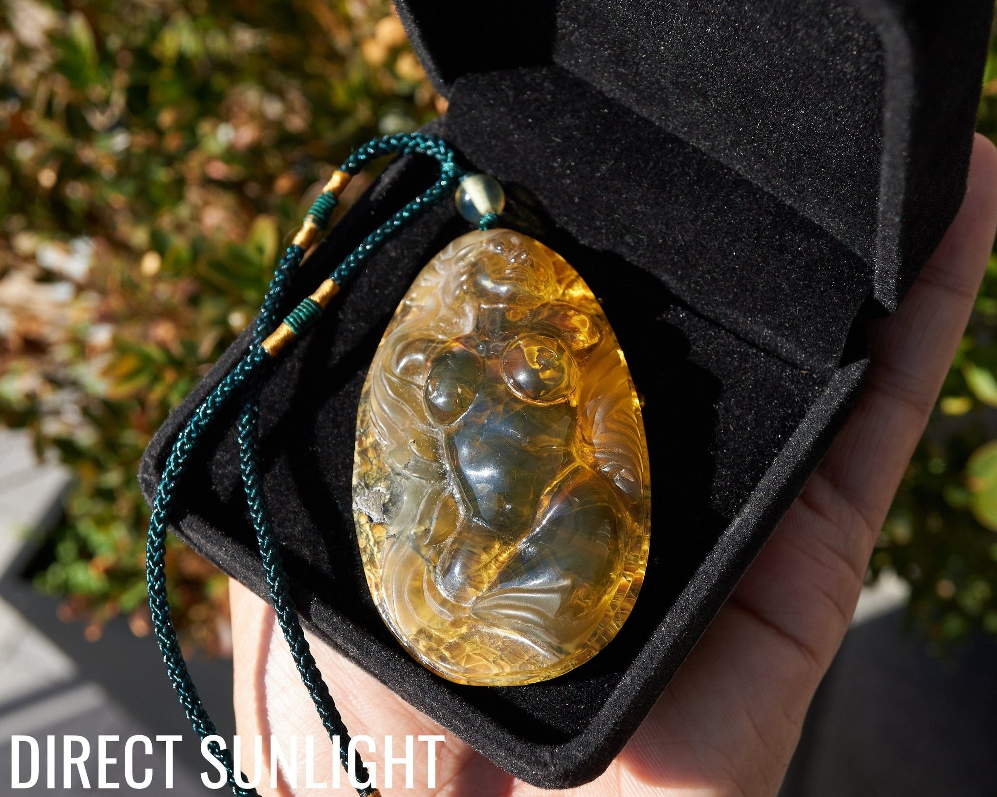 Dominican Amber handcarved mermaid carving Necklace - Larimar Creations