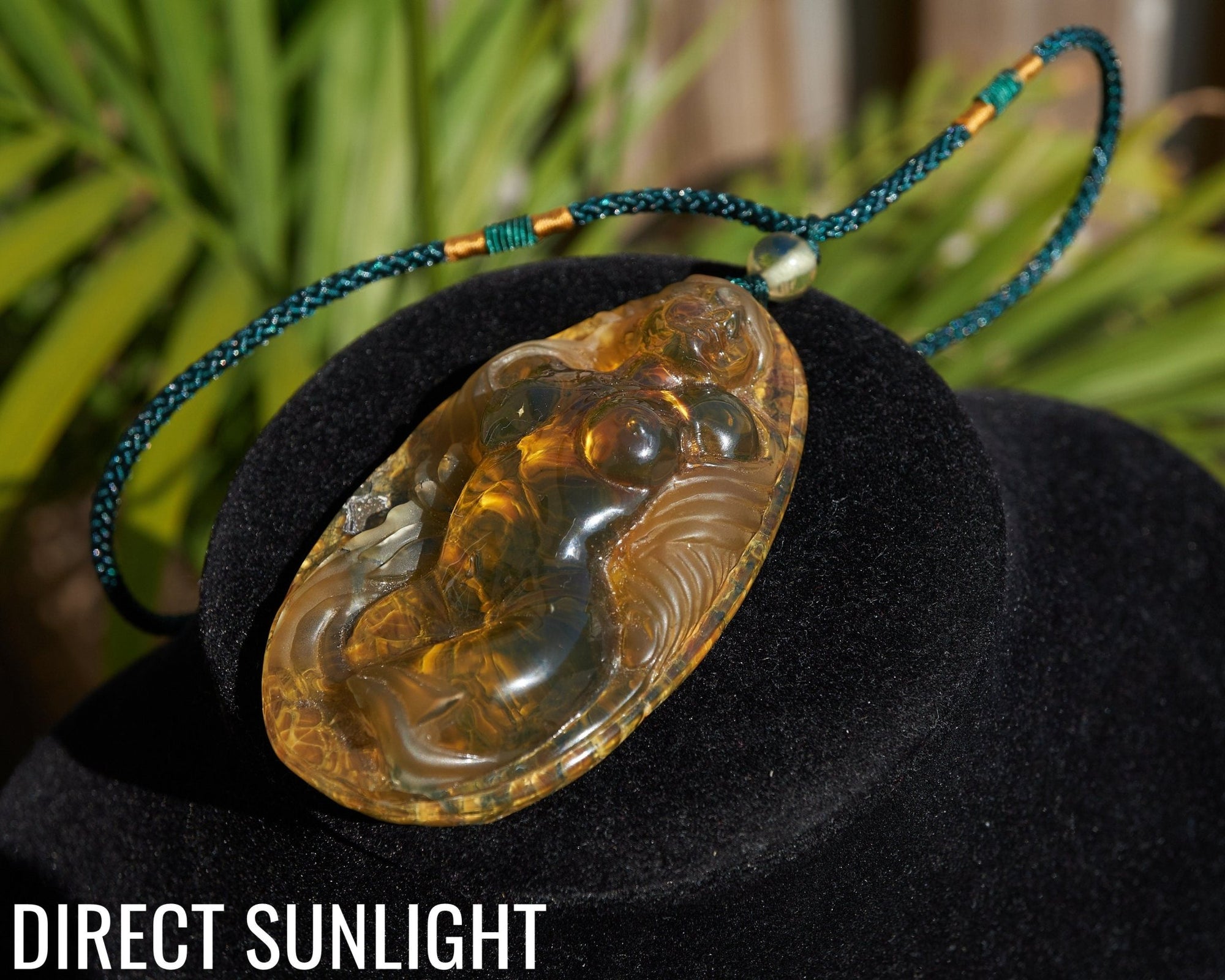 Dominican Amber handcarved mermaid carving Necklace - Larimar Creations