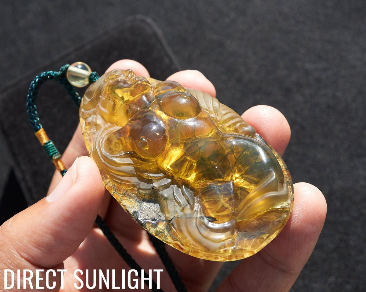 Dominican Amber handcarved mermaid carving Necklace - Larimar Creations