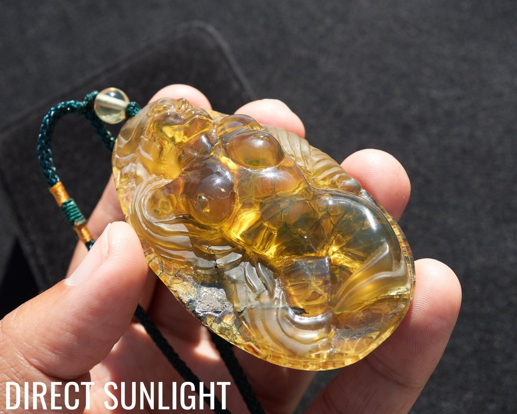 Dominican Amber handcarved mermaid carving Necklace - Larimar Creations