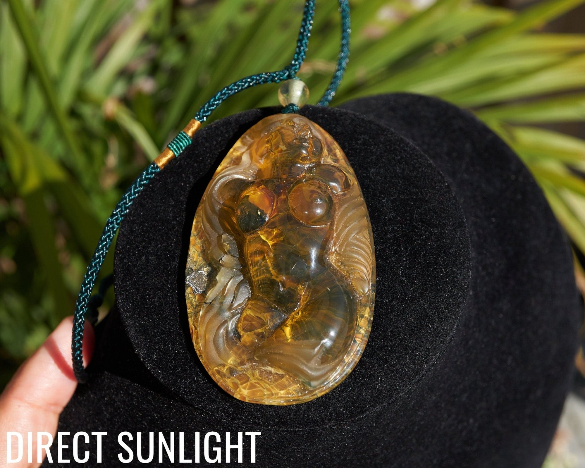 Dominican Amber handcarved mermaid carving Necklace - Larimar Creations