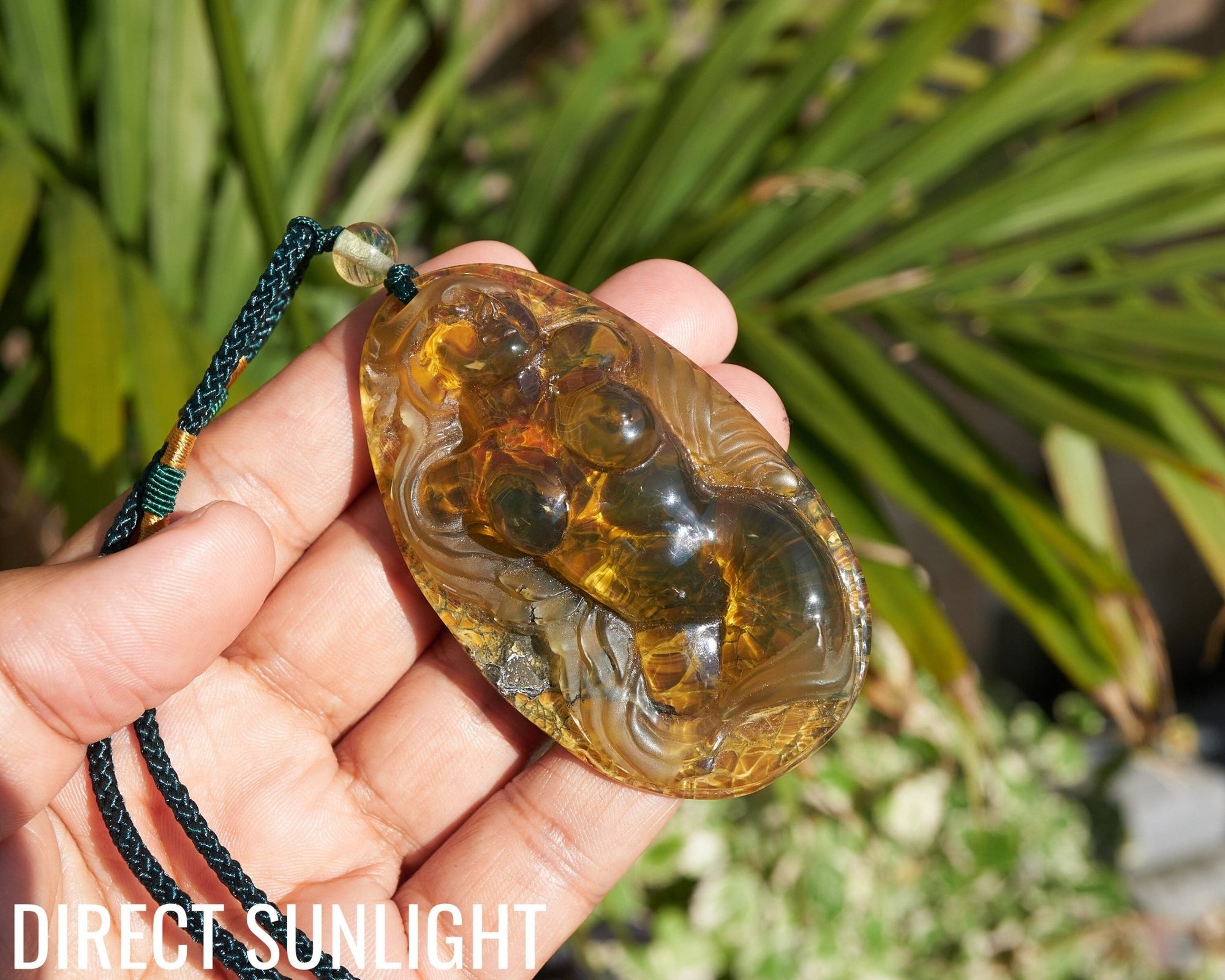 Dominican Amber handcarved mermaid carving Necklace - Larimar Creations