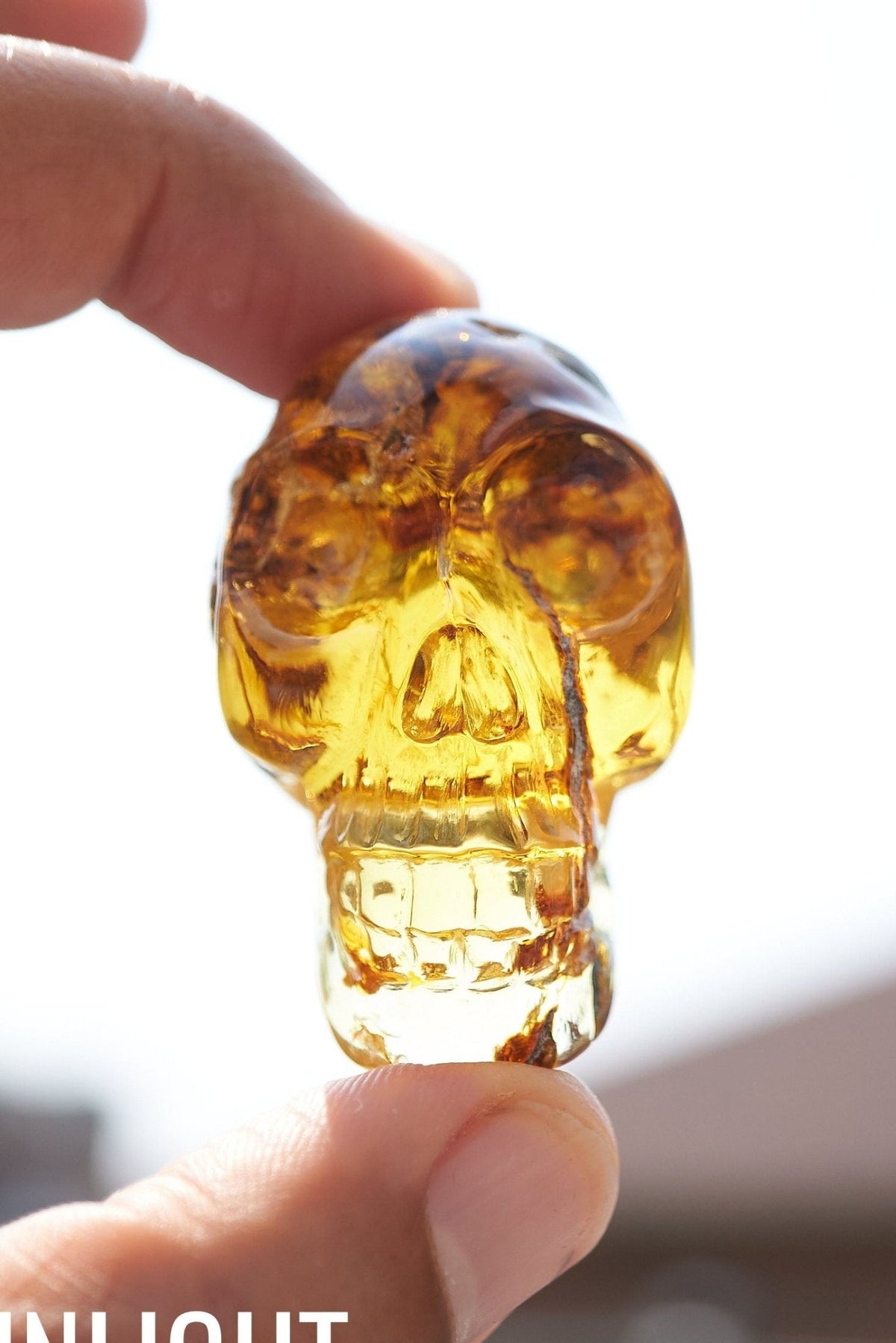 Dominican Amber Skull Carving - Authentic Green Amber - Larimar Creations