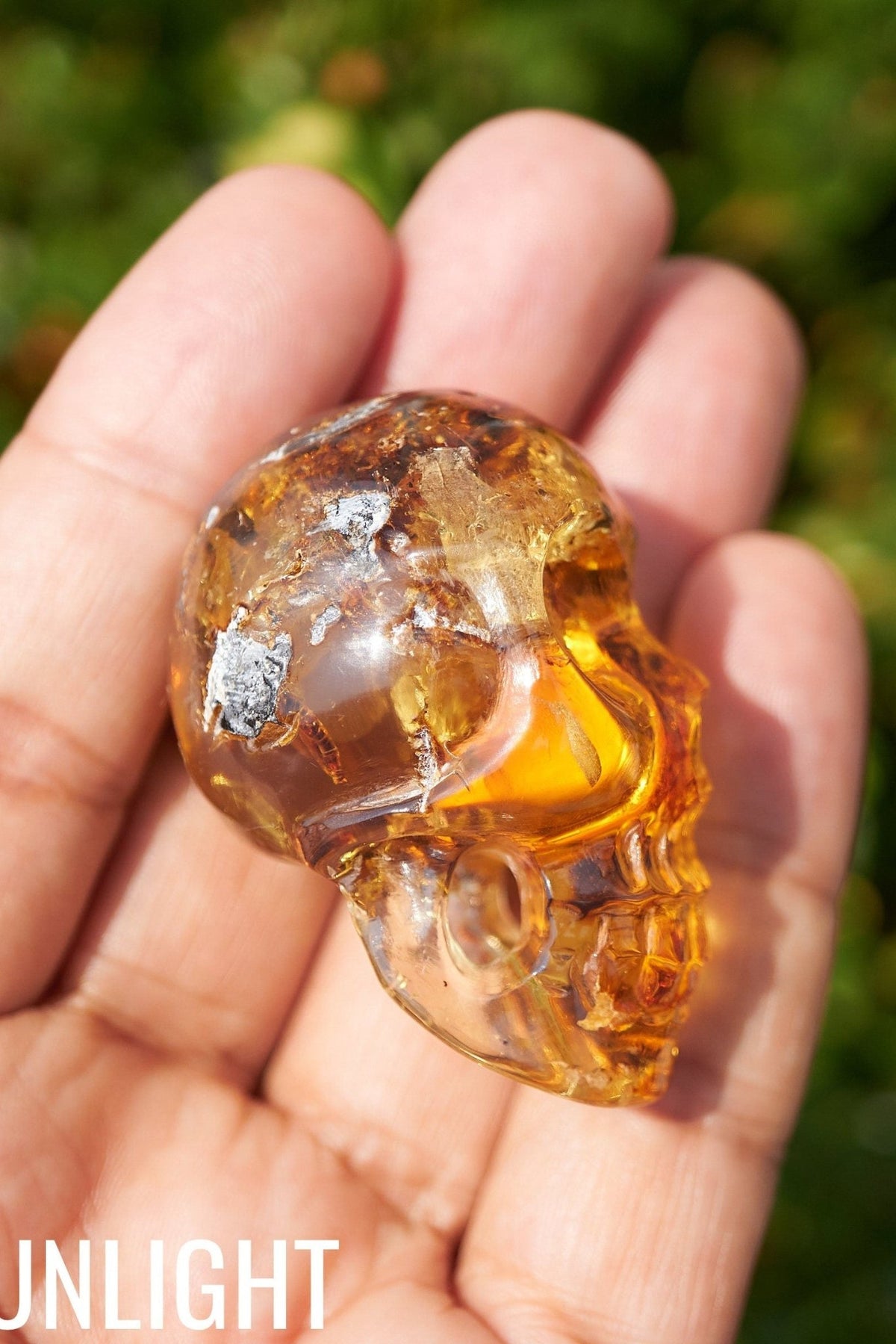 Dominican Amber Skull Carving - Authentic Green Amber - Larimar Creations