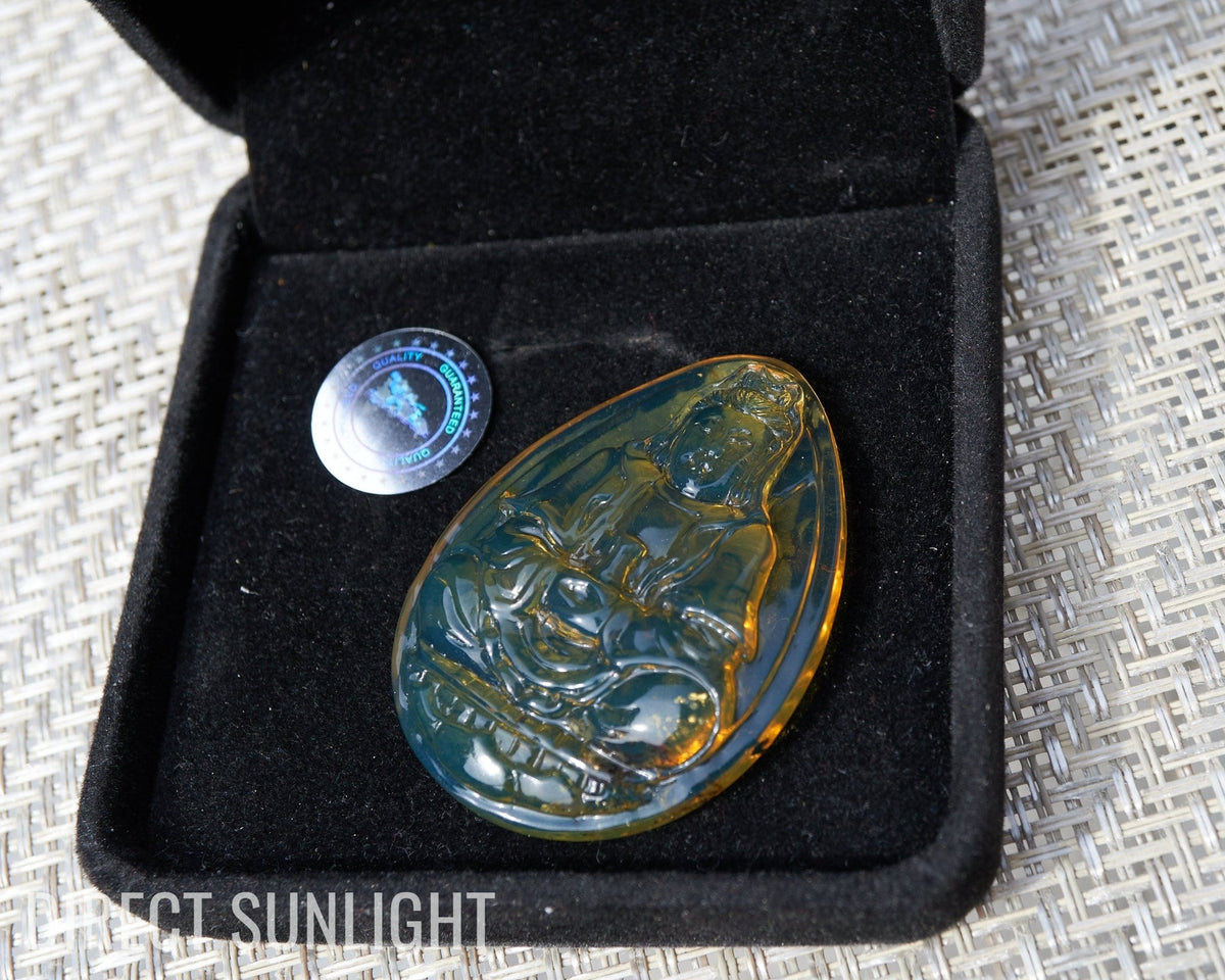 Dominican Blue Amber Buddha on Lotus Flower - 11g Authentic - Larimar Creations