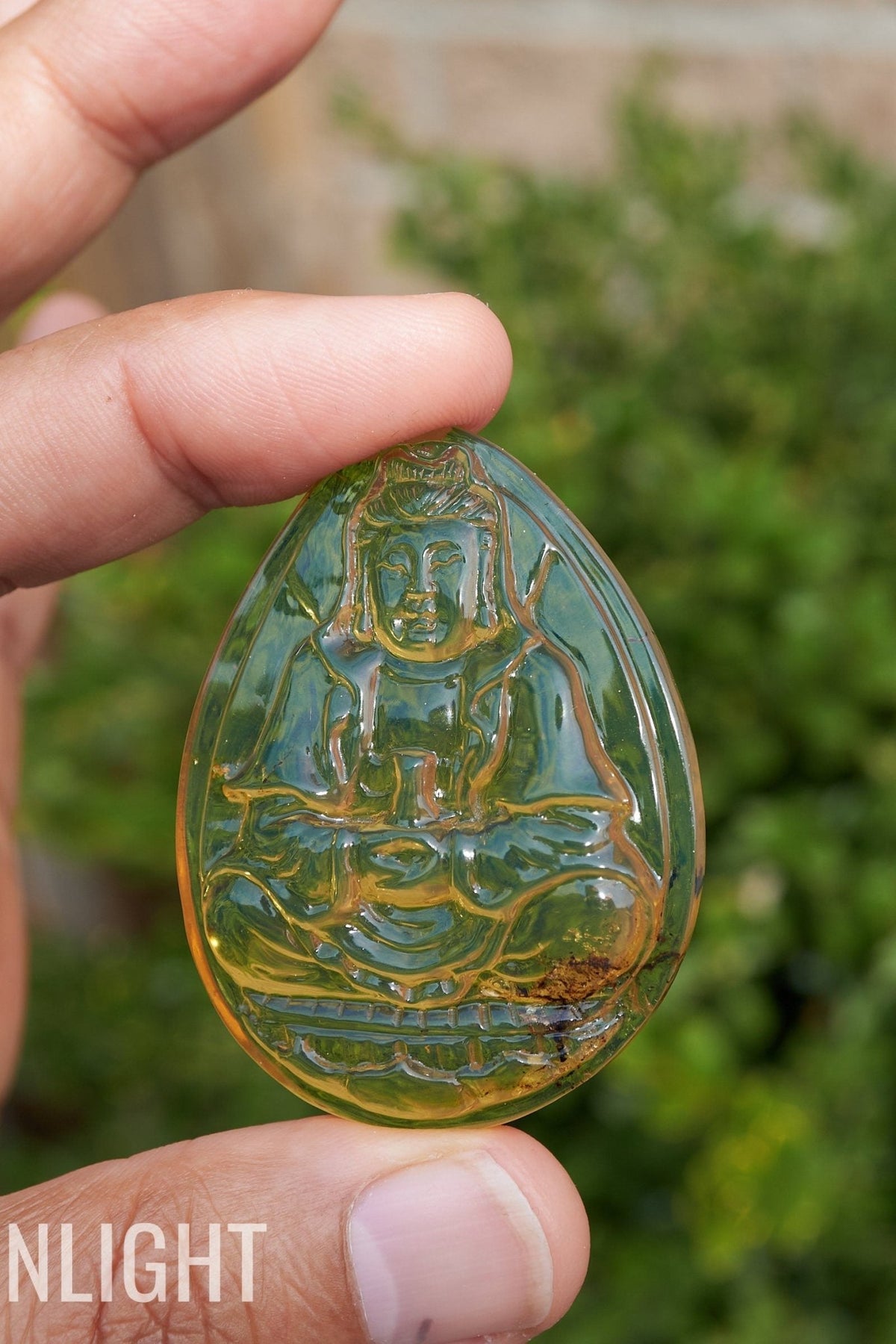 Dominican Blue Amber Buddha on Lotus Flower - 11g Authentic - Larimar Creations