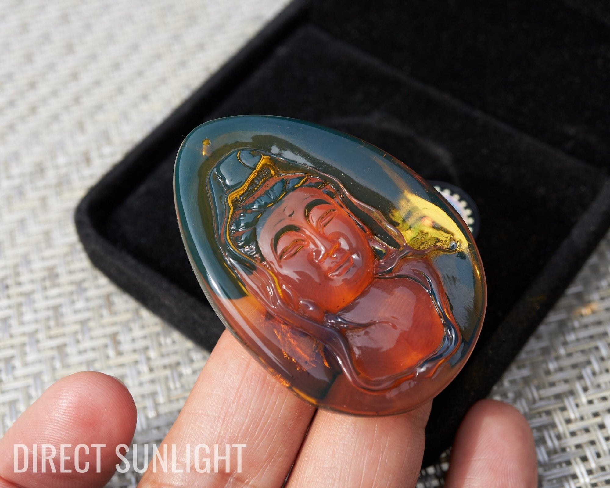 Dominican Blue Amber Guan Yin Pendant Necklace - Larimar Creations