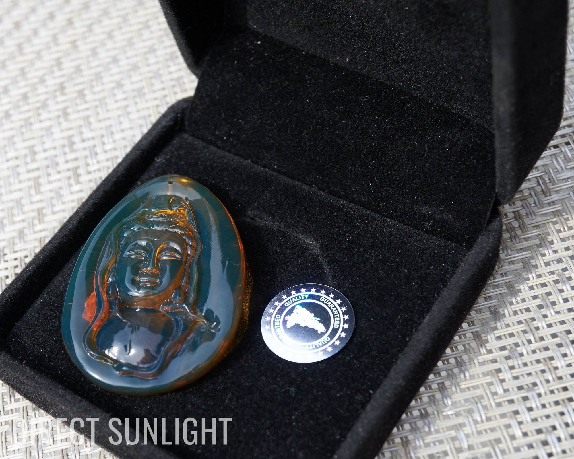 Dominican Blue Amber Guan Yin Pendant Necklace - Larimar Creations