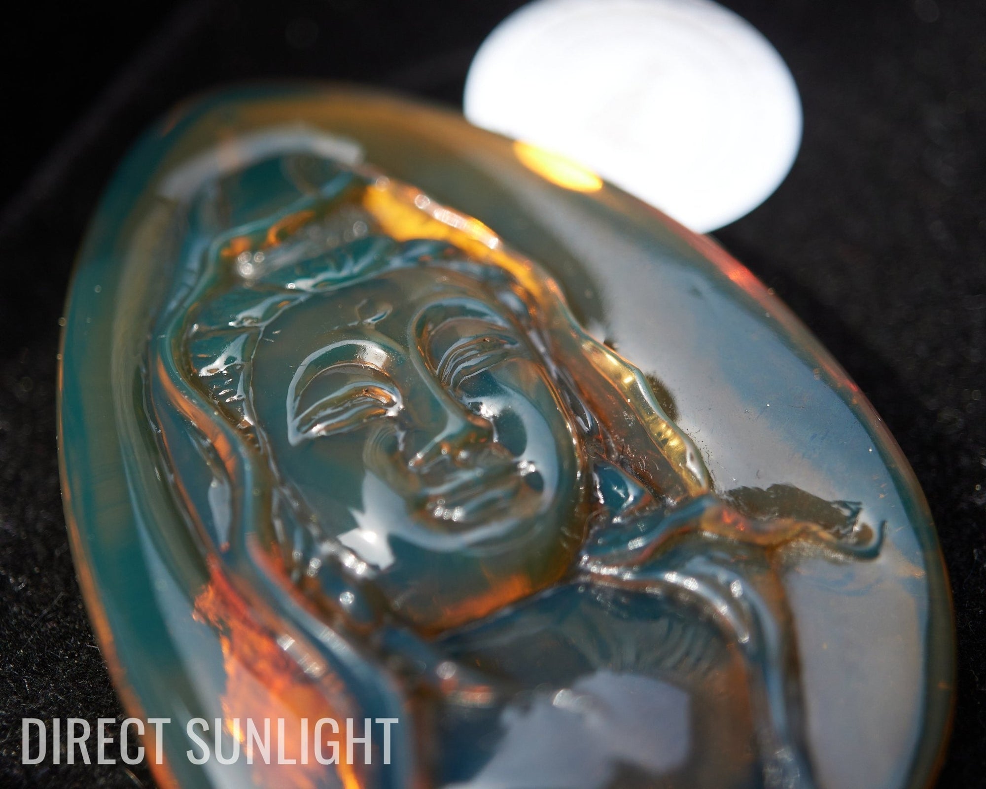 Dominican Blue Amber Guan Yin Pendant Necklace - Larimar Creations