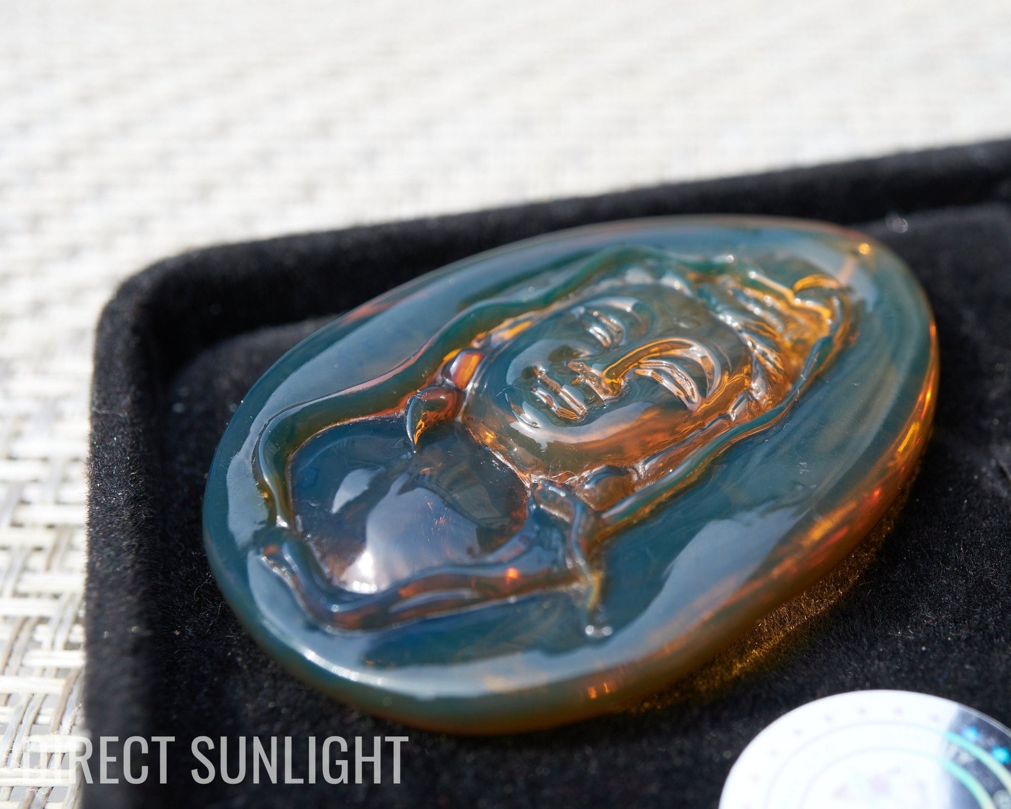 Dominican Blue Amber Guan Yin Pendant Necklace - Larimar Creations