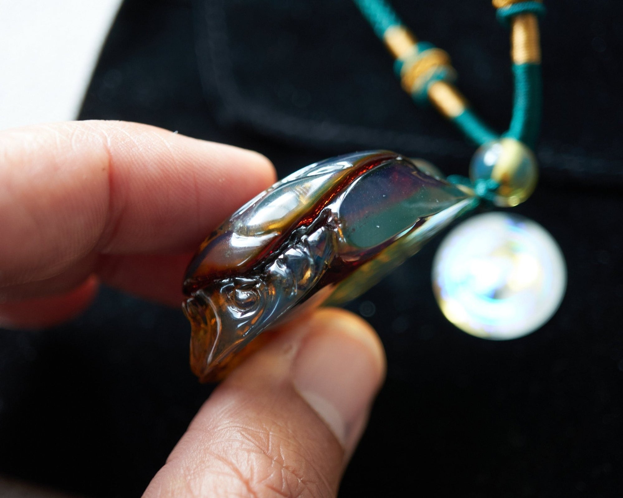 Dominican Blue Amber Happy Buddha Pendant - Larimar Creations