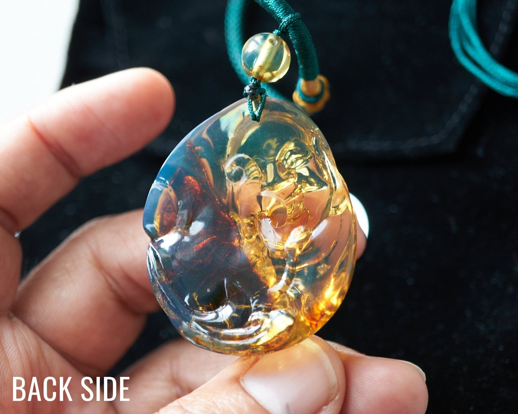 Dominican Blue Amber Happy Buddha Pendant - Larimar Creations
