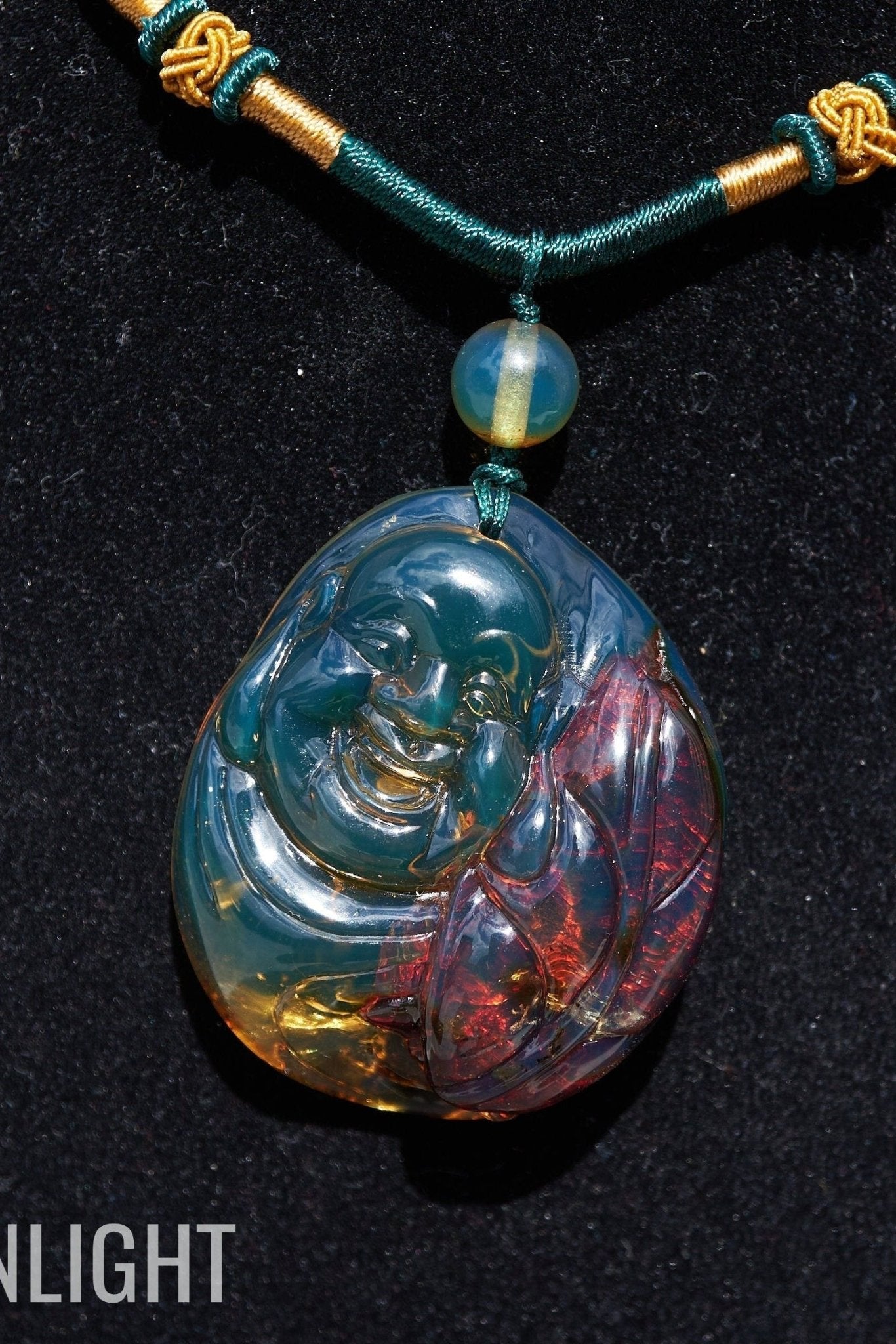Dominican Blue Amber Happy Buddha Pendant - Larimar Creations