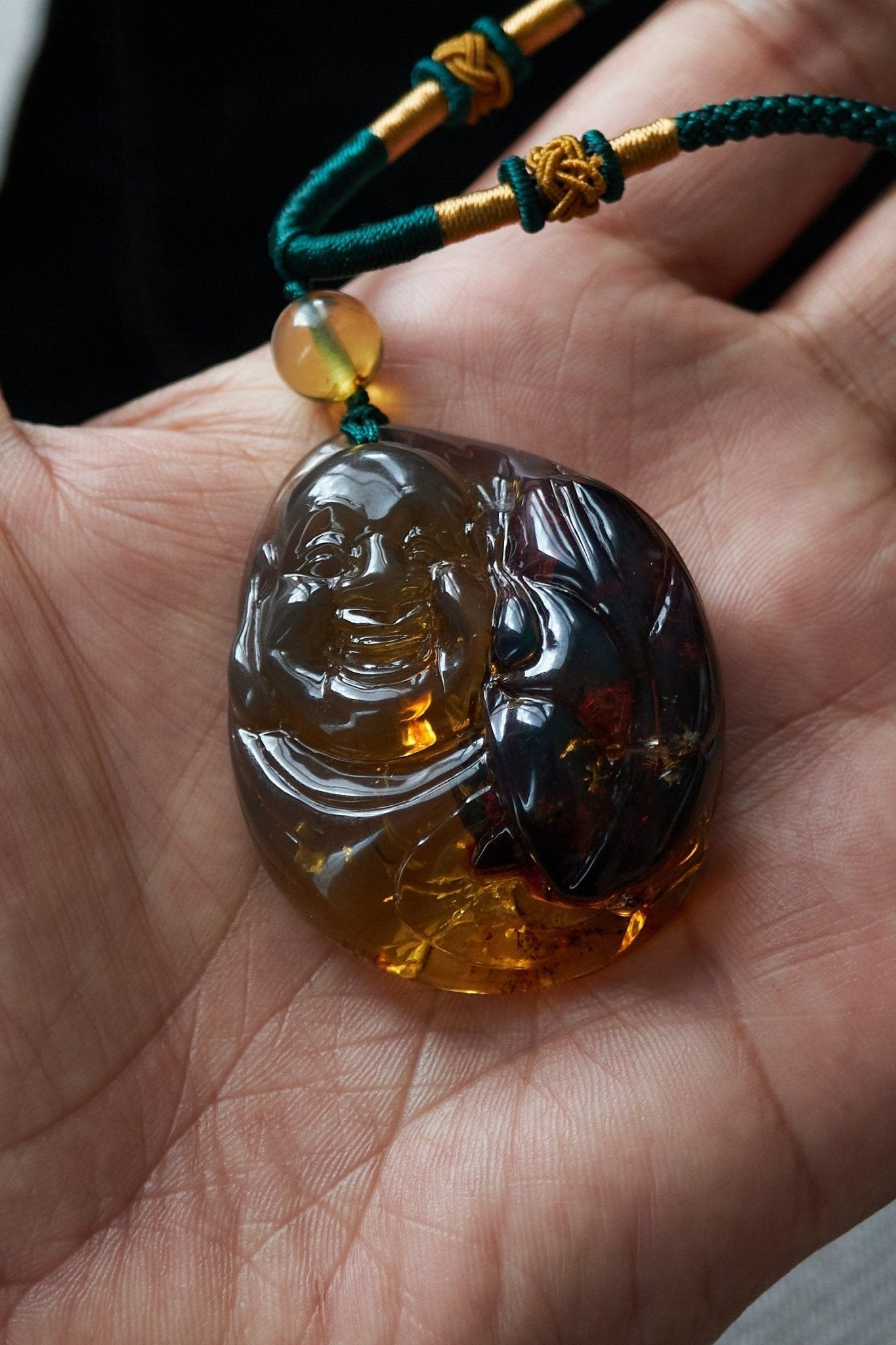 Dominican Blue Amber Happy Buddha Pendant - Larimar Creations